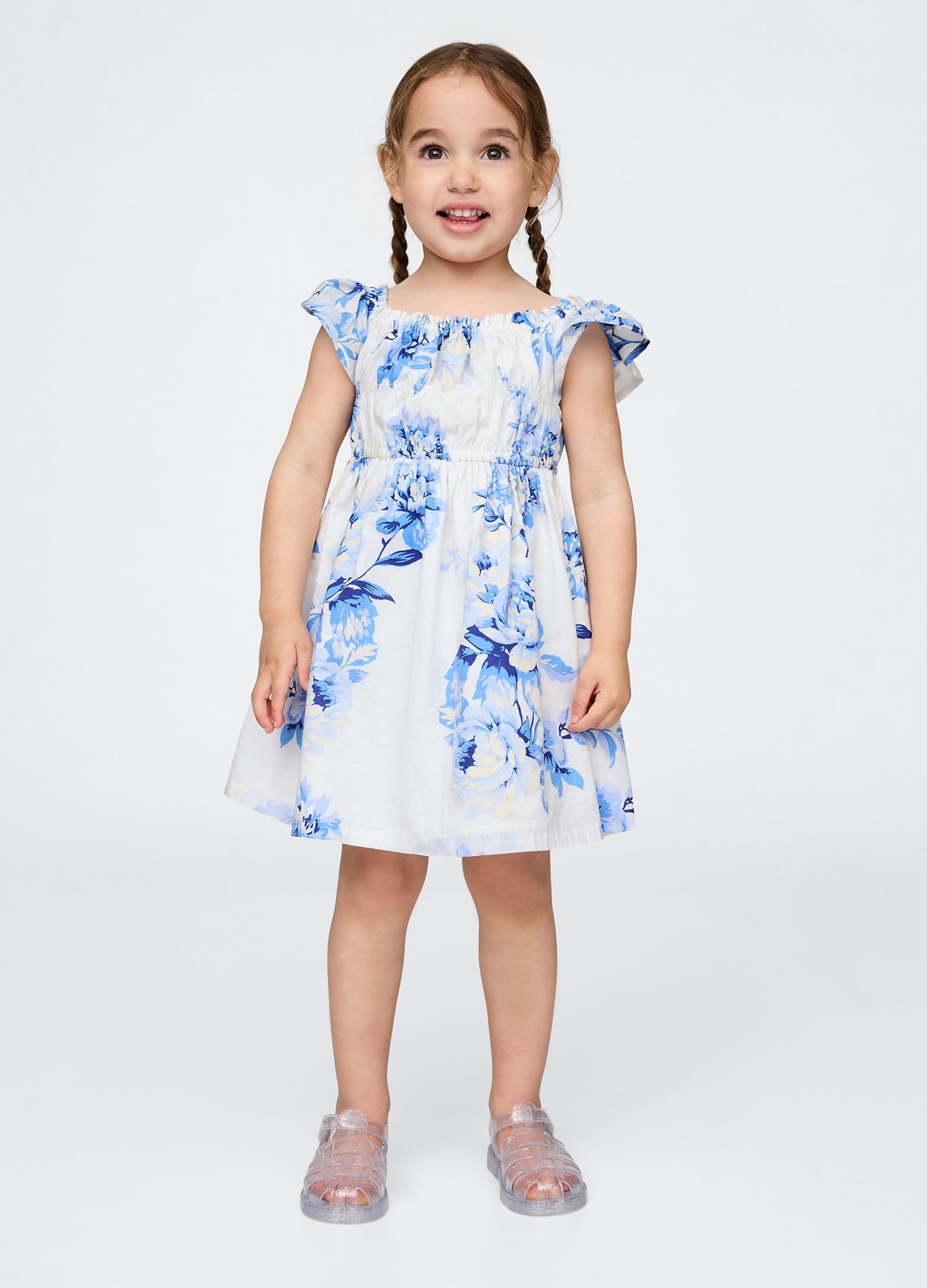 Vestito estivo con stampa floreale bianca e blu