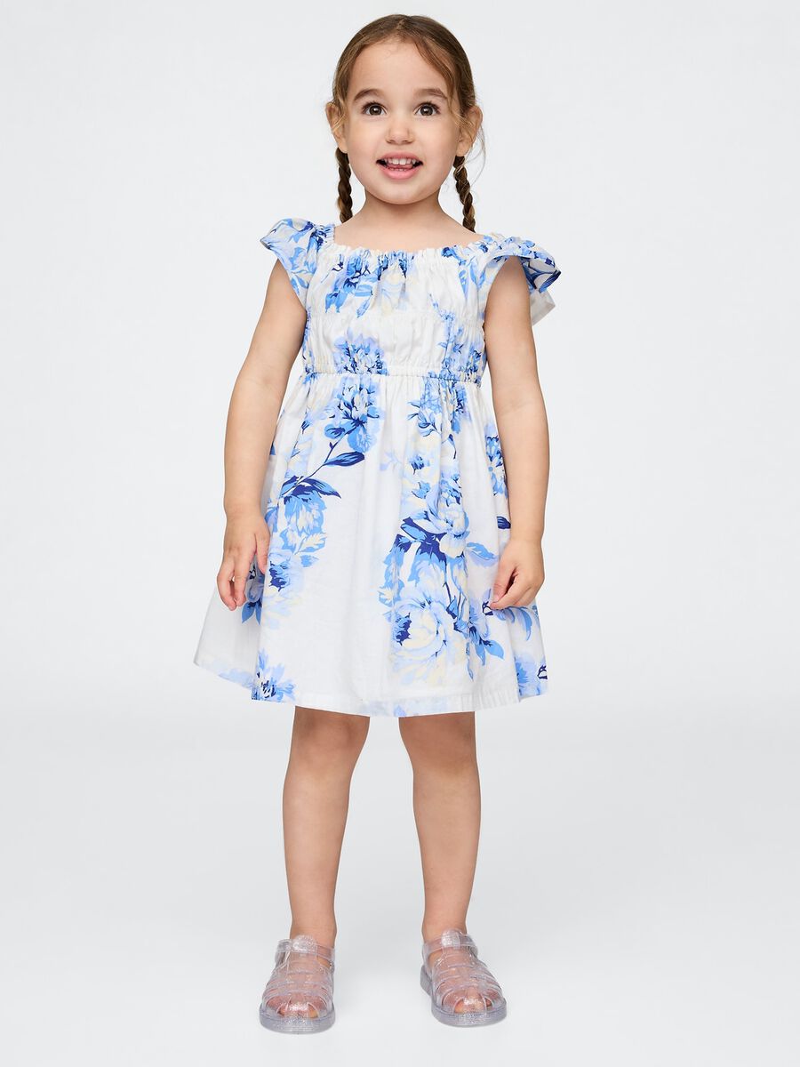 Vestito estivo con stampa floreale bianca e blu Bimba_0