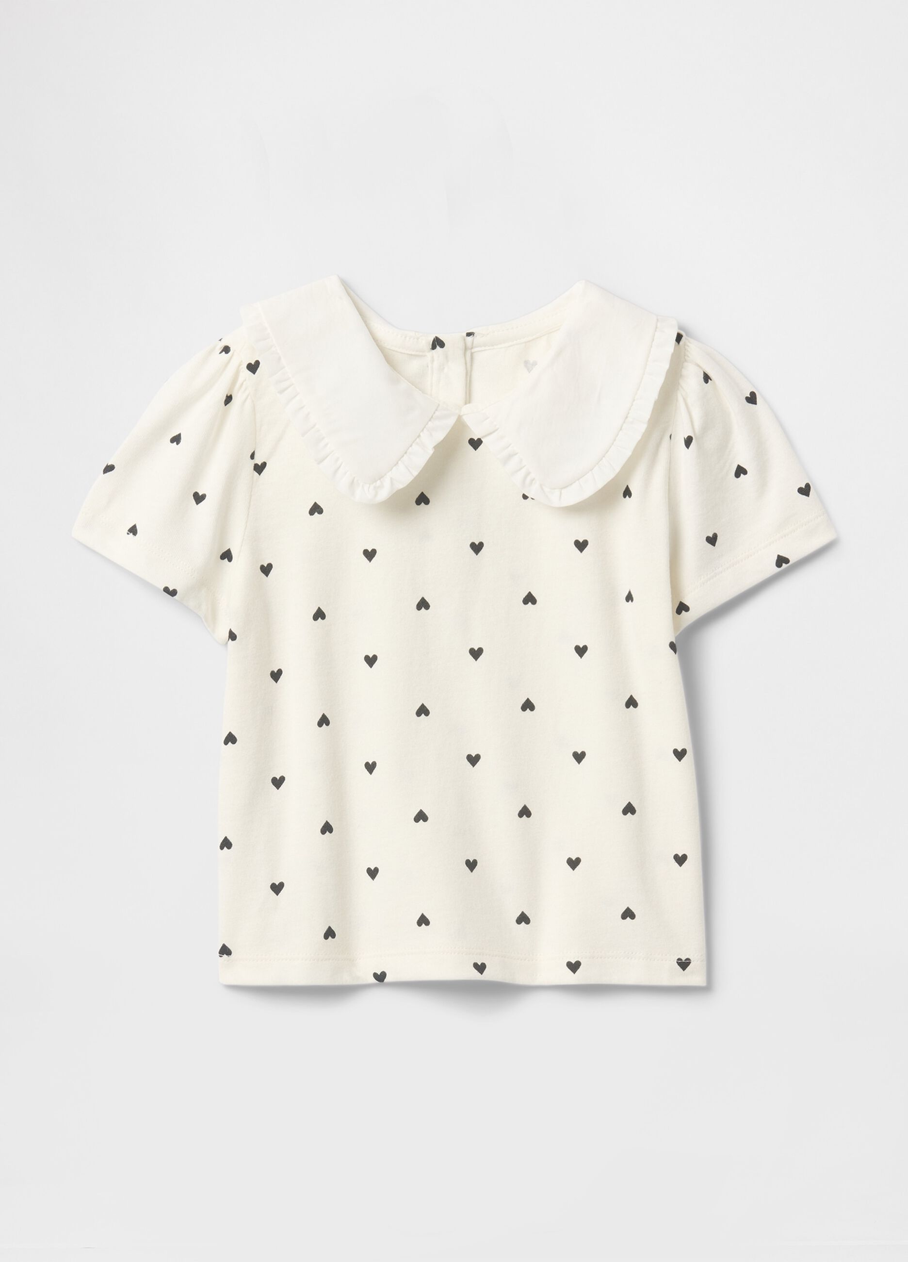 T-shirt a cuore bianco per bambina in cotone con colletto decorativo
