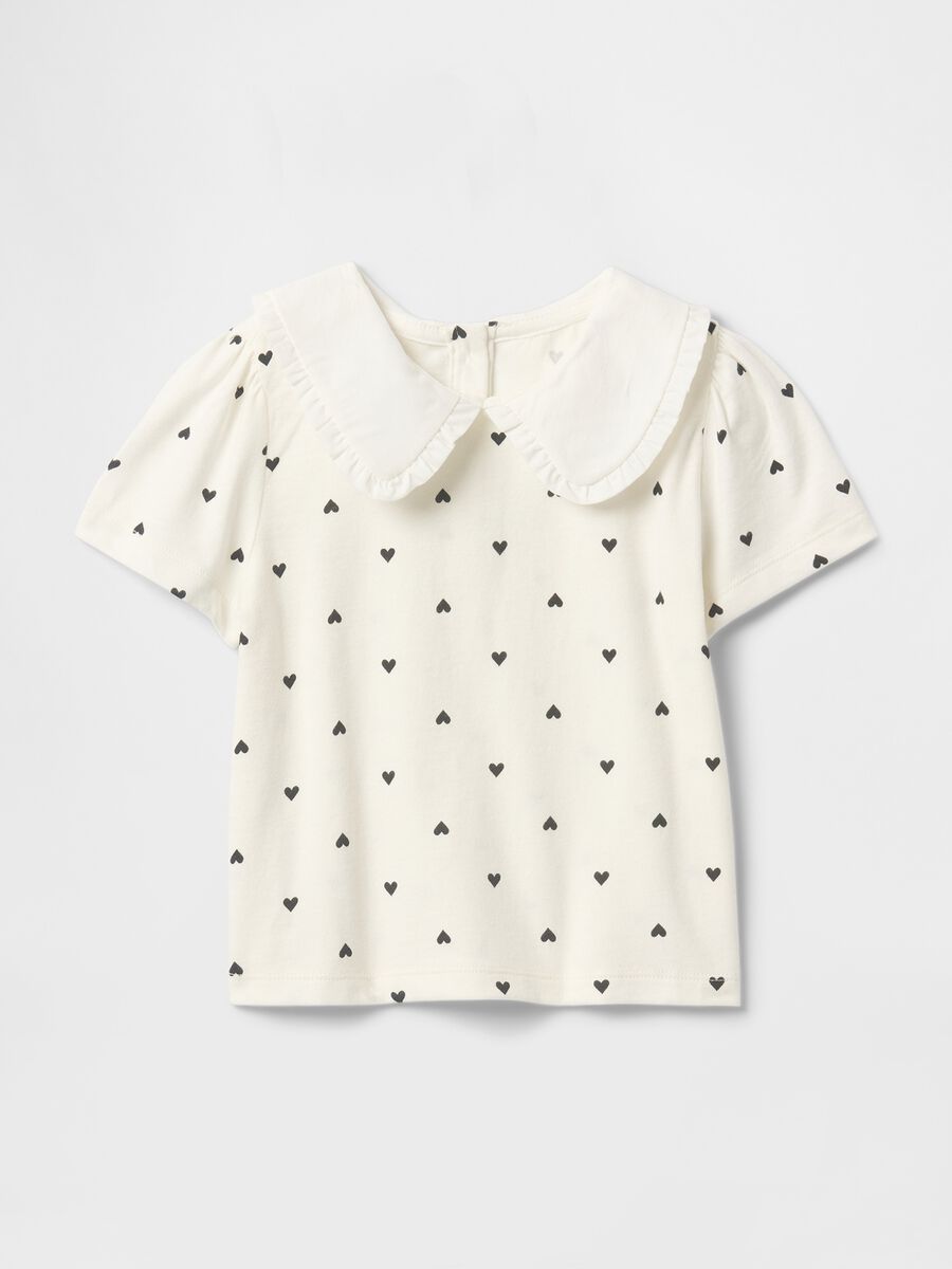 White heart t-shirt for girls with decorative collar in cotton Baby Girl_0
