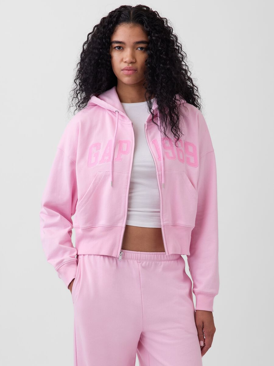 Felpa con logo GAP, cappuccio e zip in misto cotone Donna_0