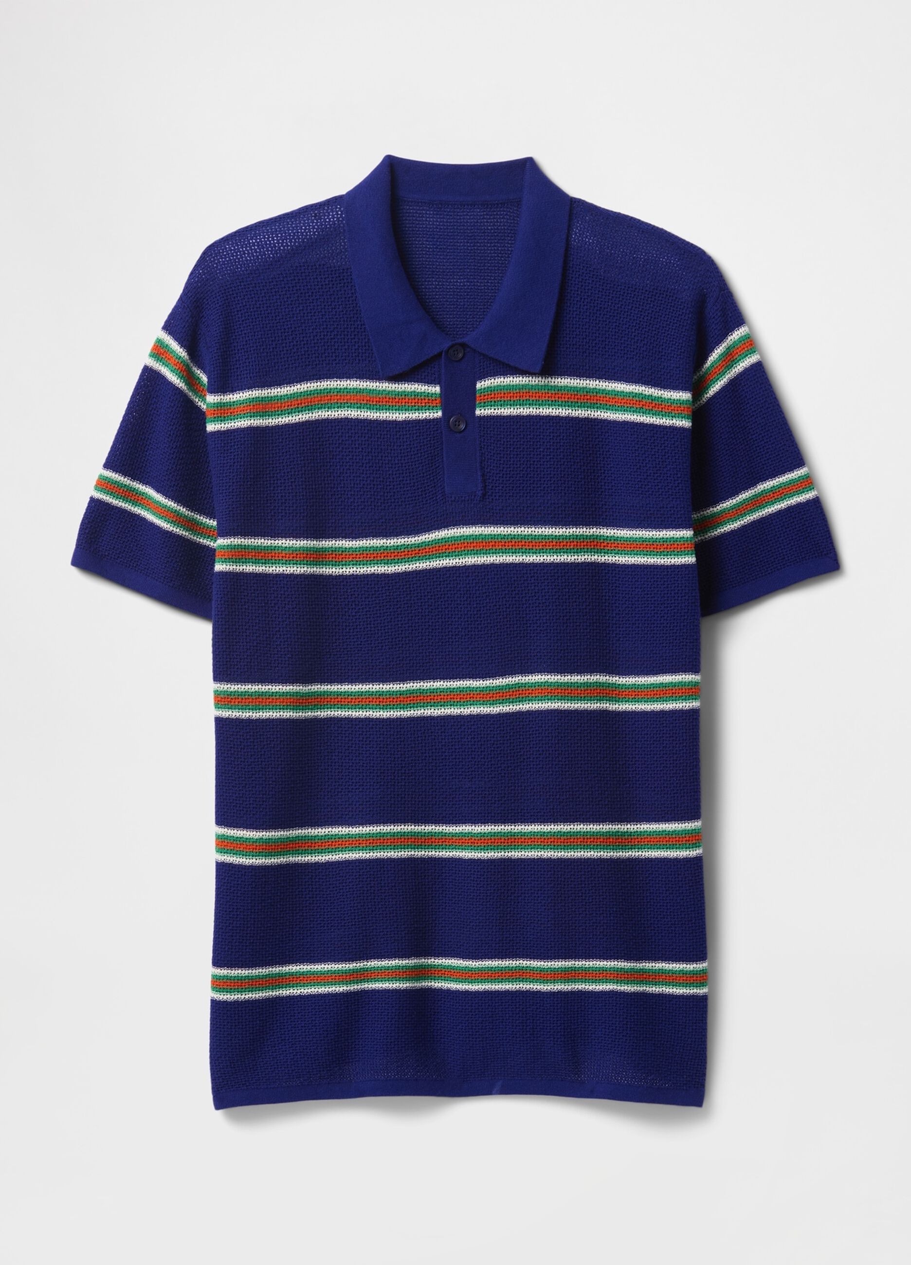Polo a righe blu in misto cotone_3