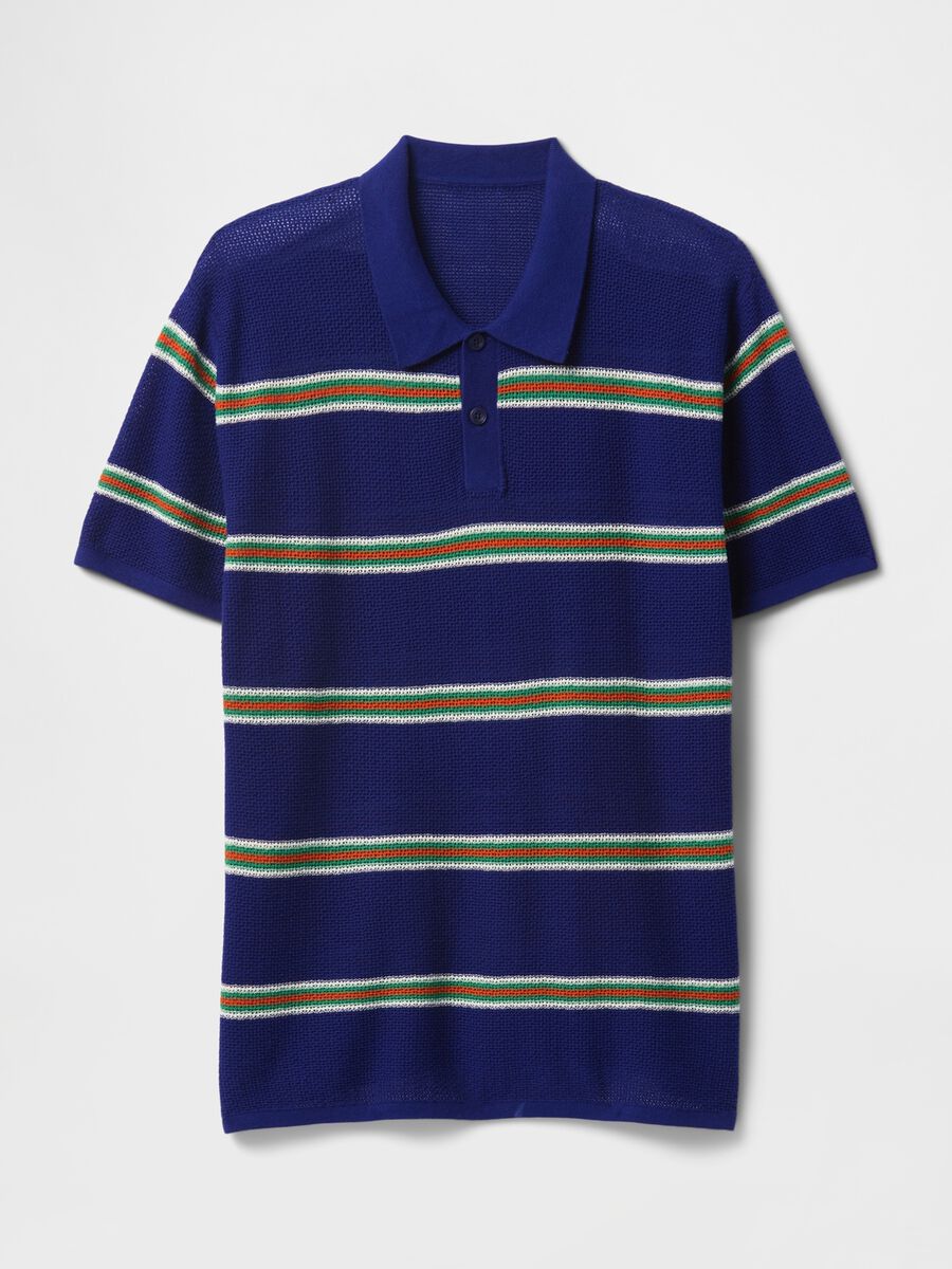 Polo a righe blu in misto cotone Uomo_3