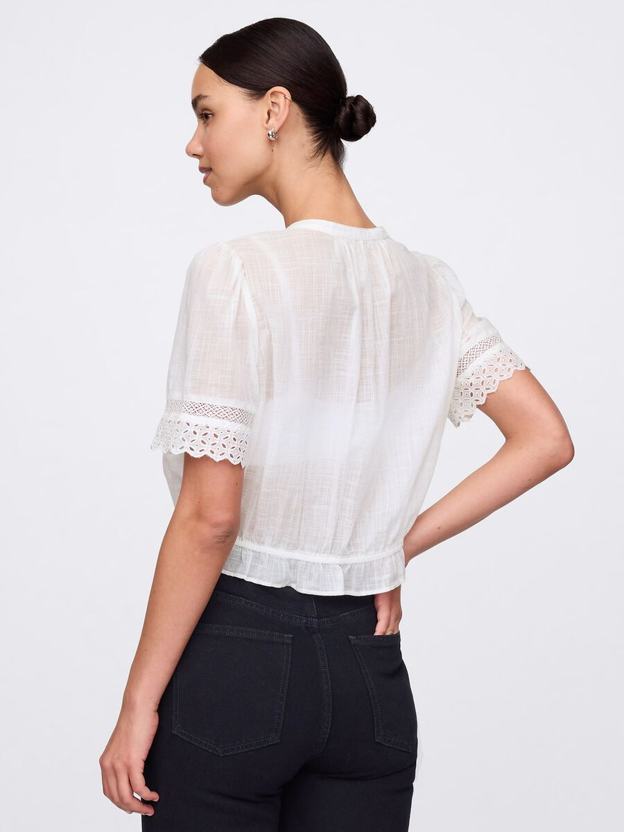 Blusa bianca ricamata in cotone Donna_2