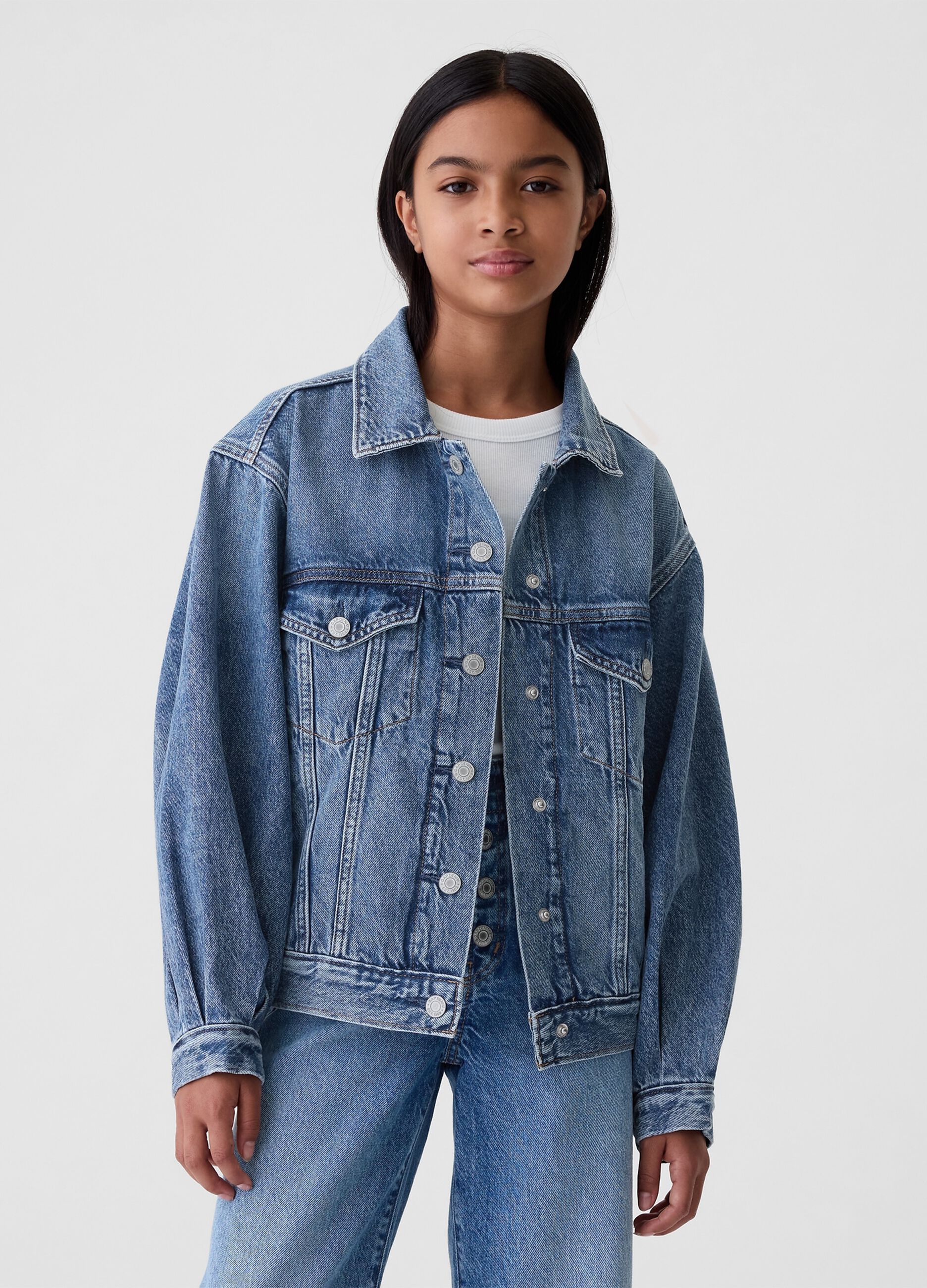 Giacca corta in denim acid wash