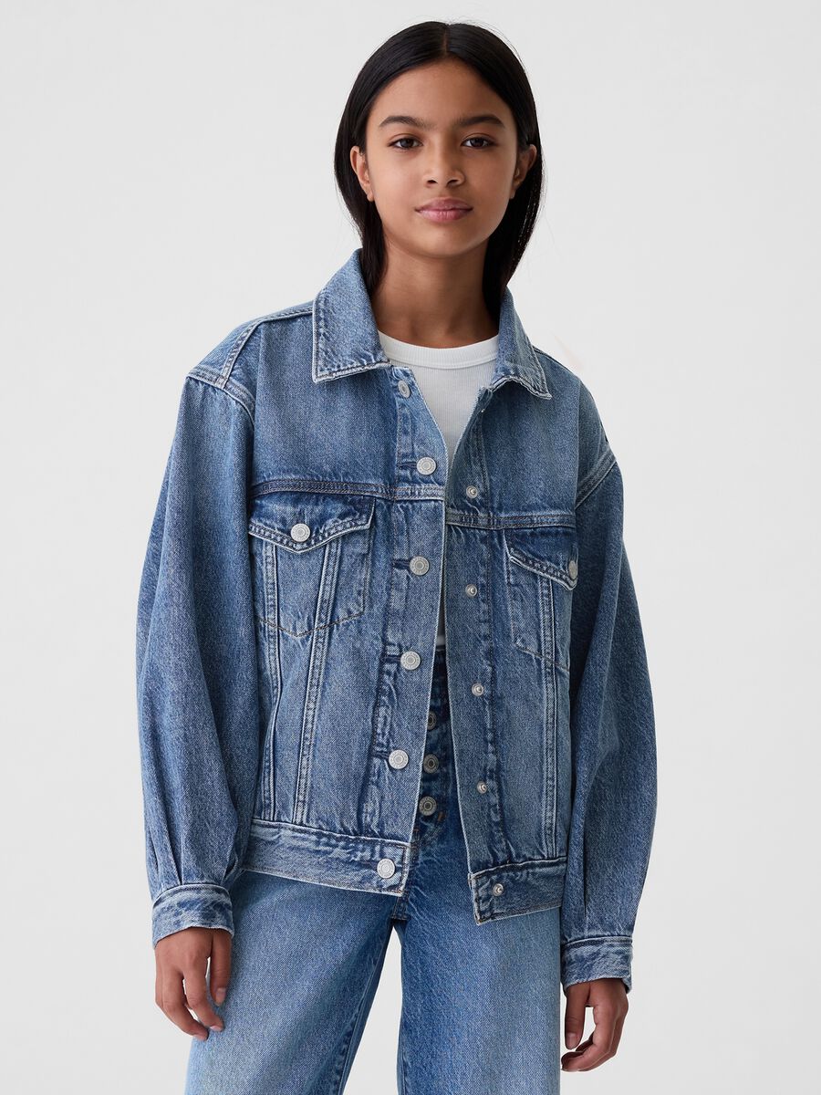 Giacca corta in denim acid wash Bambina_0