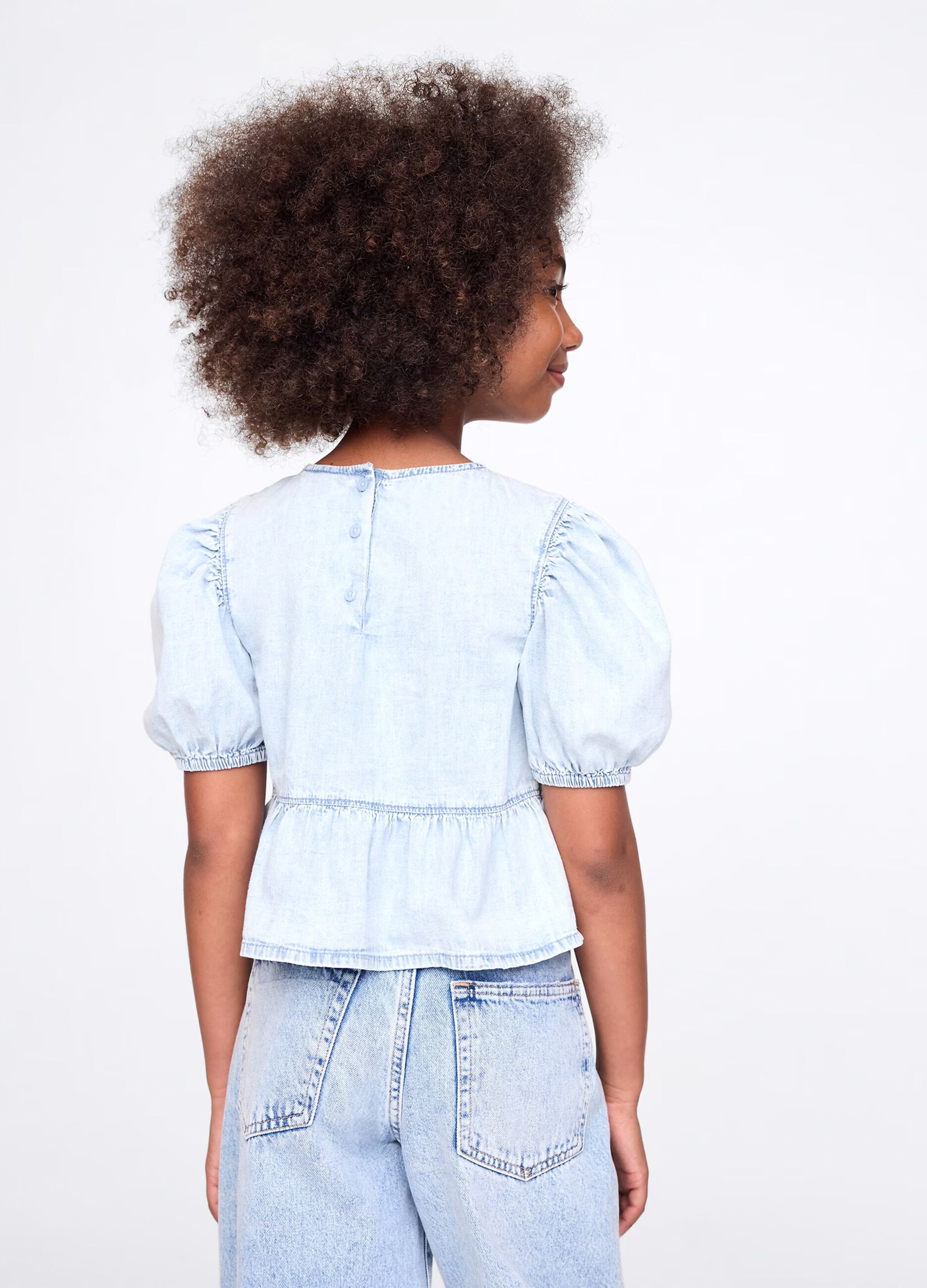 Camicia denim in cotone con fiocchetti_2