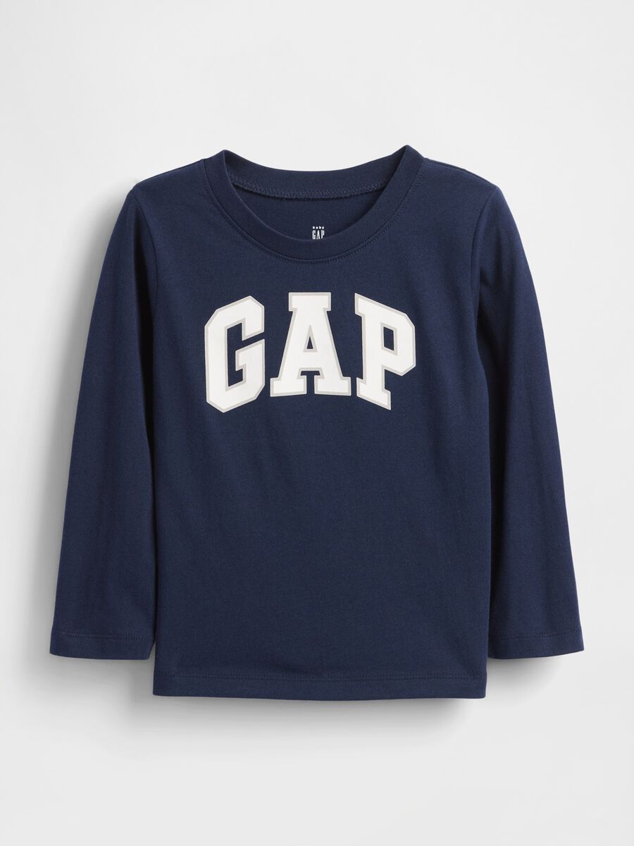 T-shirt blu a maniche lunghe in cotone Bambino_0