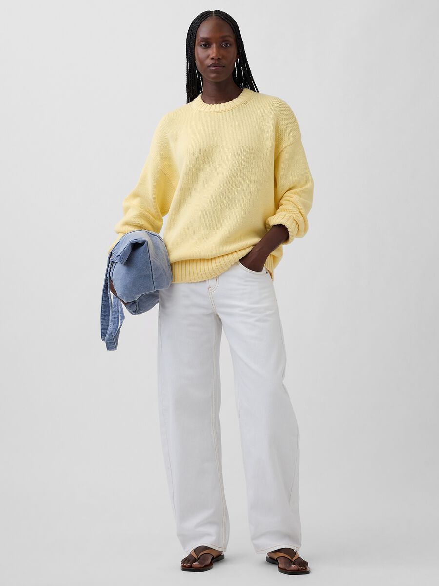 Maglione girocollo in puro cotone giallo regular fit Donna_1