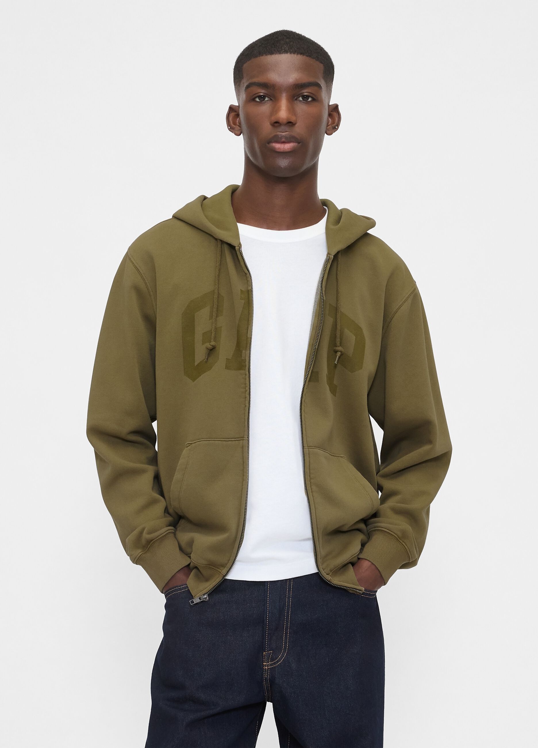 Felpa verde con zip in misto cotone