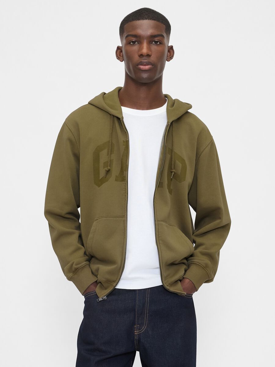 Felpa verde con zip in misto cotone Uomo_0