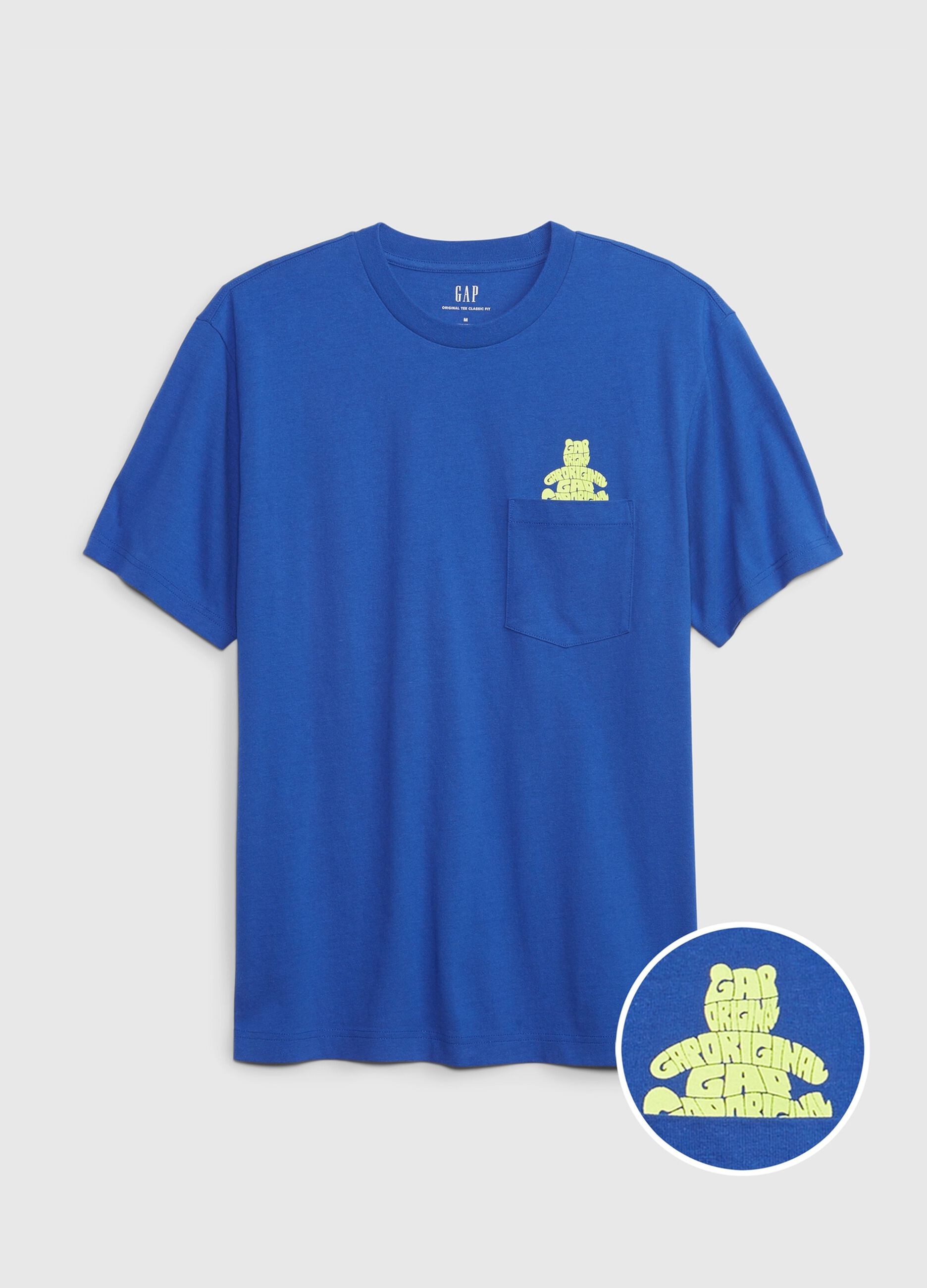 T-shirt con tasca stampa orsetto e logo