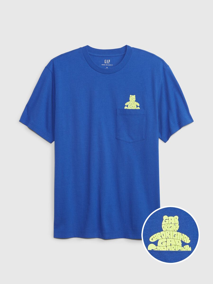T-shirt con tasca stampa orsetto e logo Uomo_0