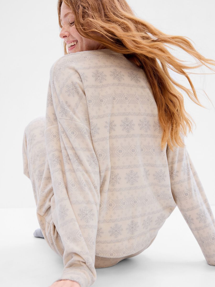 Fleece pyjama top with Norwegian print Woman_1