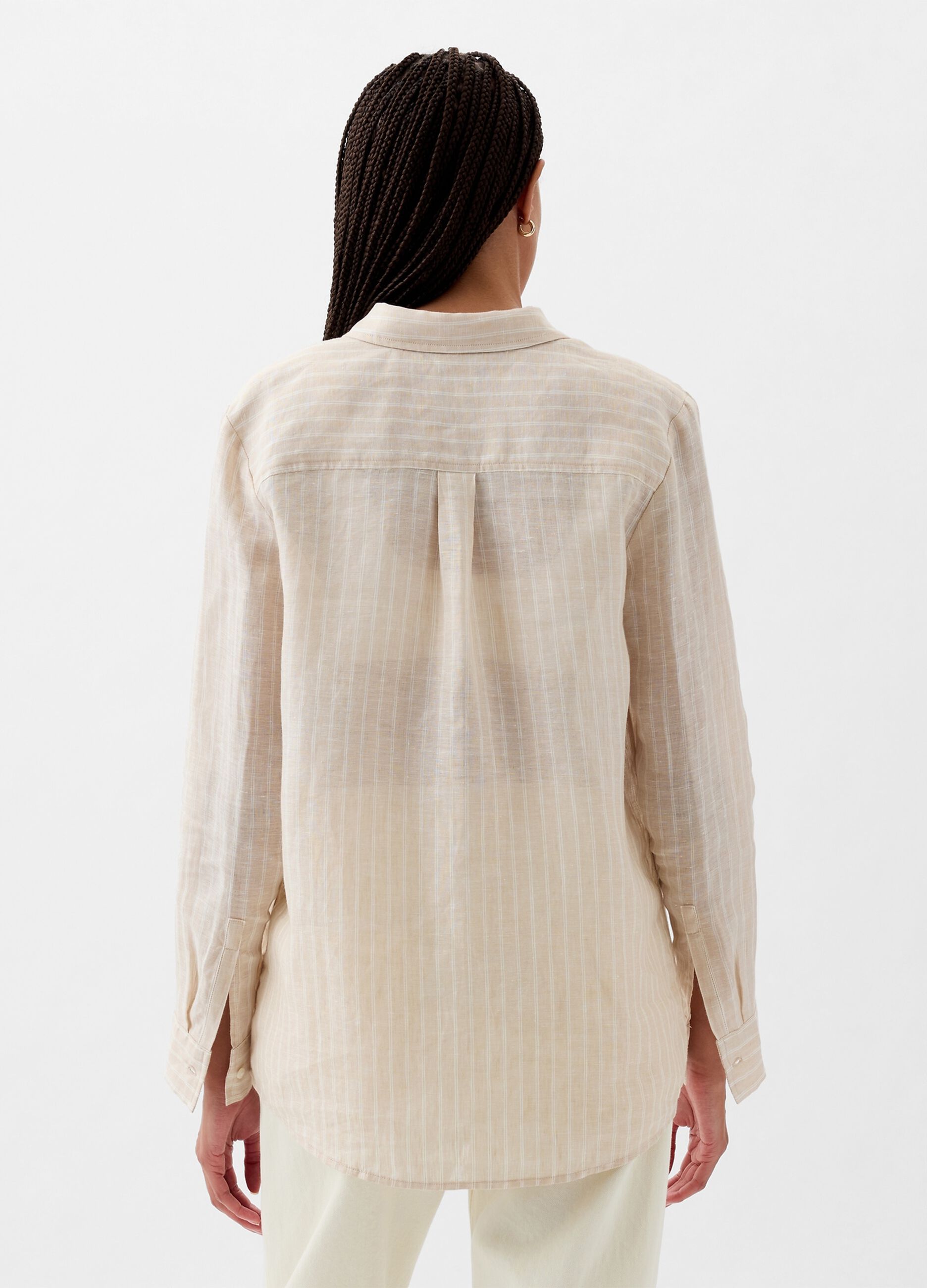Camicia boyfriend fit in lino con tasca_2