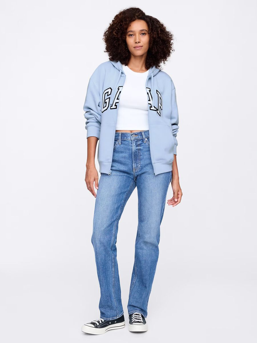 Full-zip con cappuccio azzurra con logo Donna_1