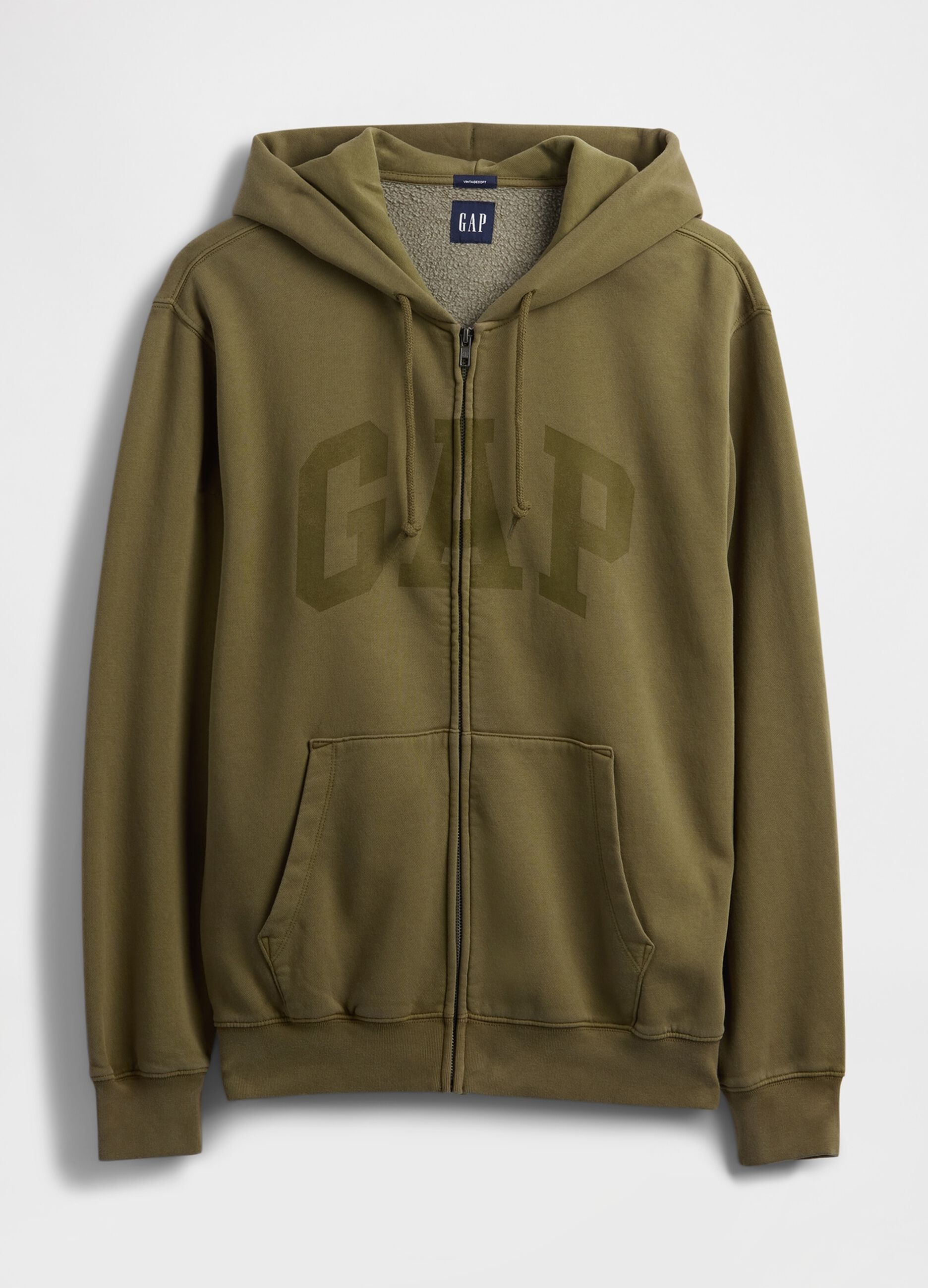 Green cotton blend zip-up hoodie