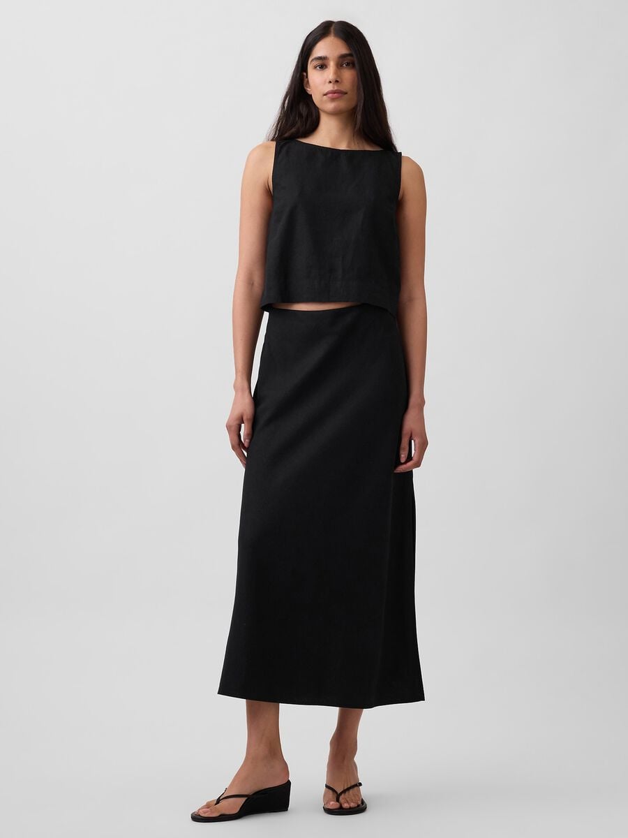Top smanicato in misto lino Donna_2