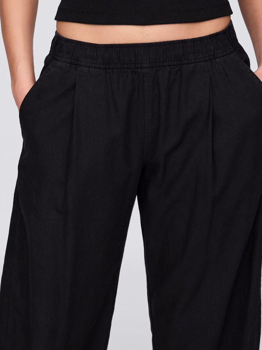 Pantaloni palazzo neri in lino e viscosa Donna_4
