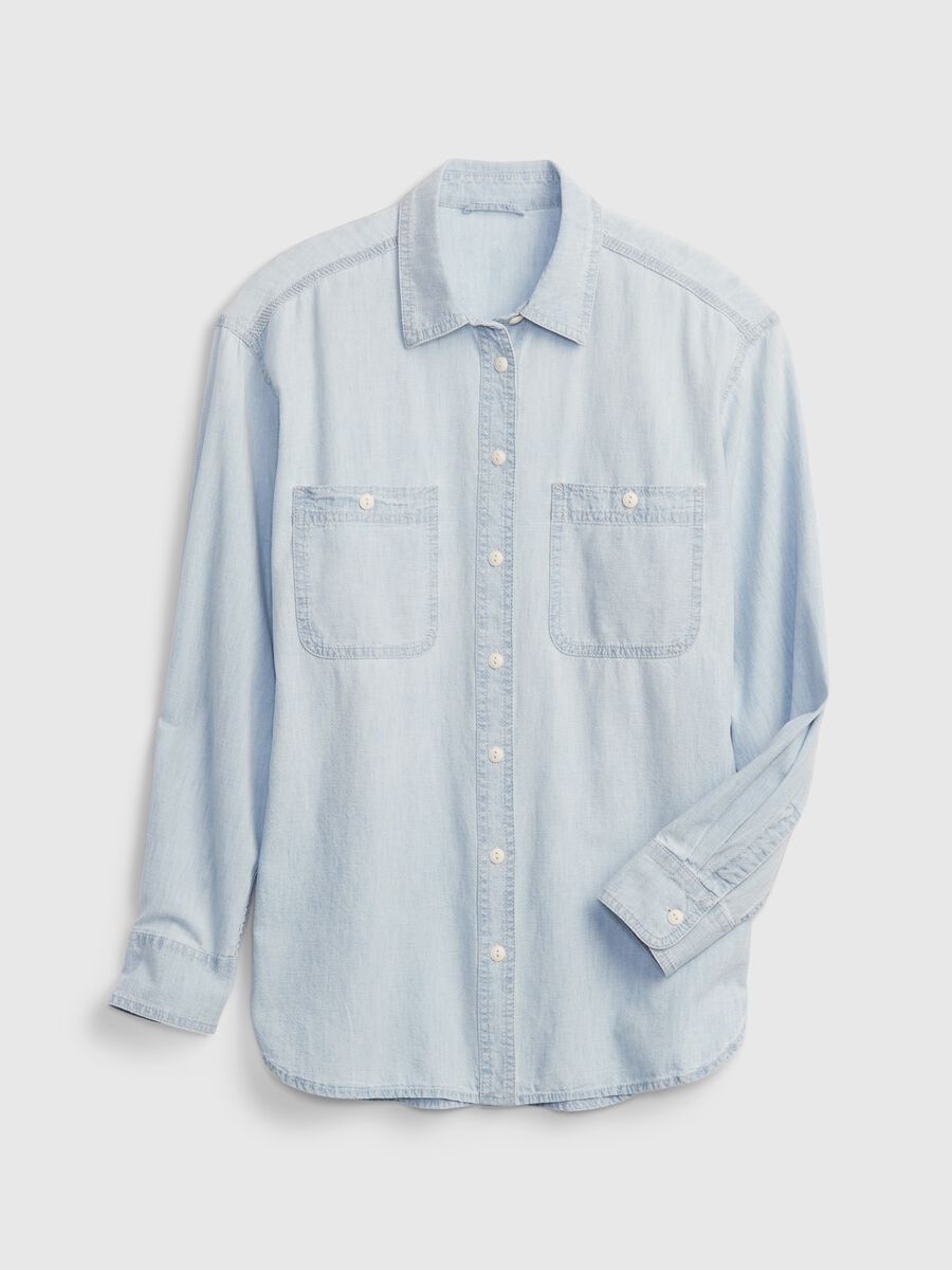 Oversized shirt in denim with pockets Woman_5