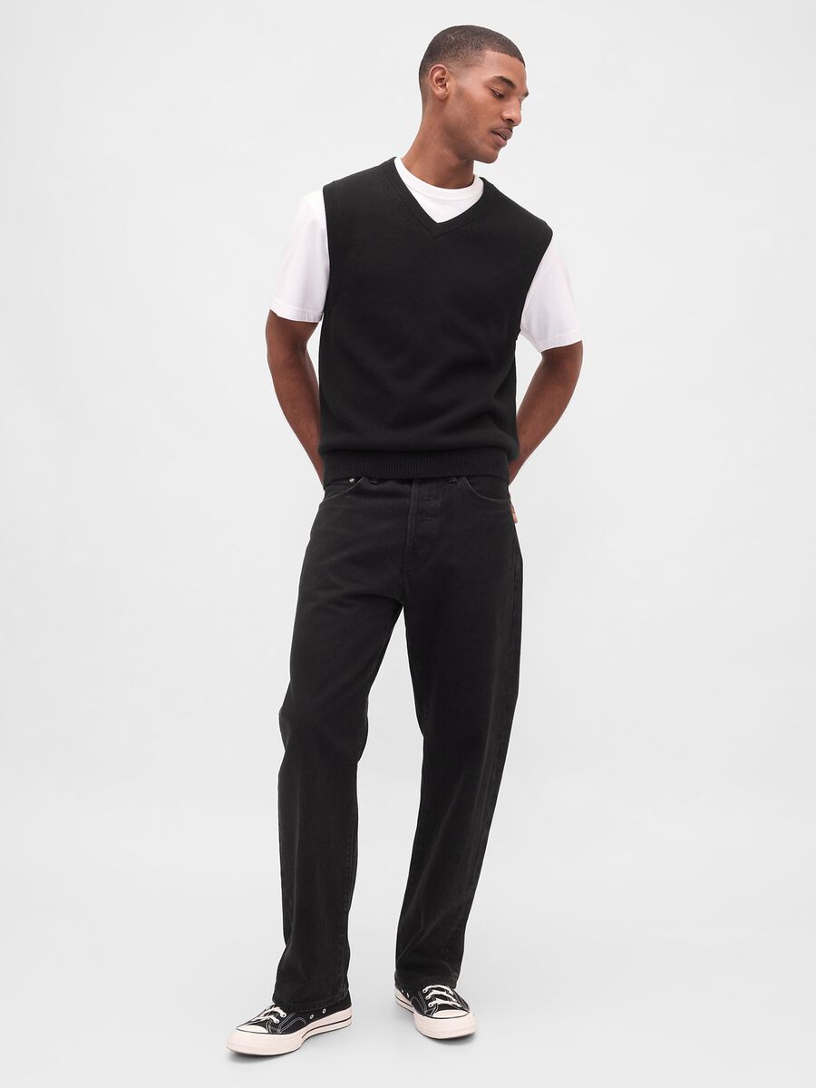 Gilet nero in puro cotone Uomo_2