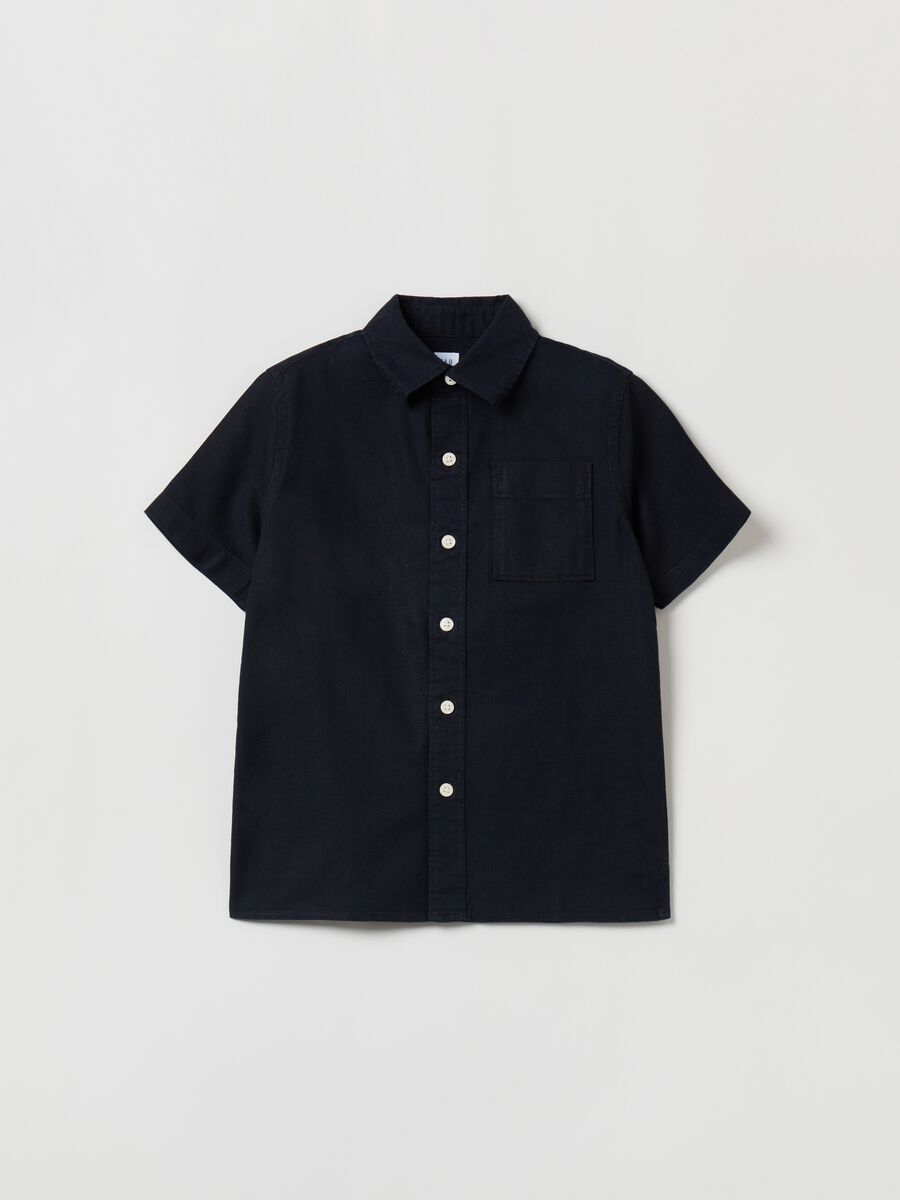 Linen and cotton shirt with short sleeves Boy_0