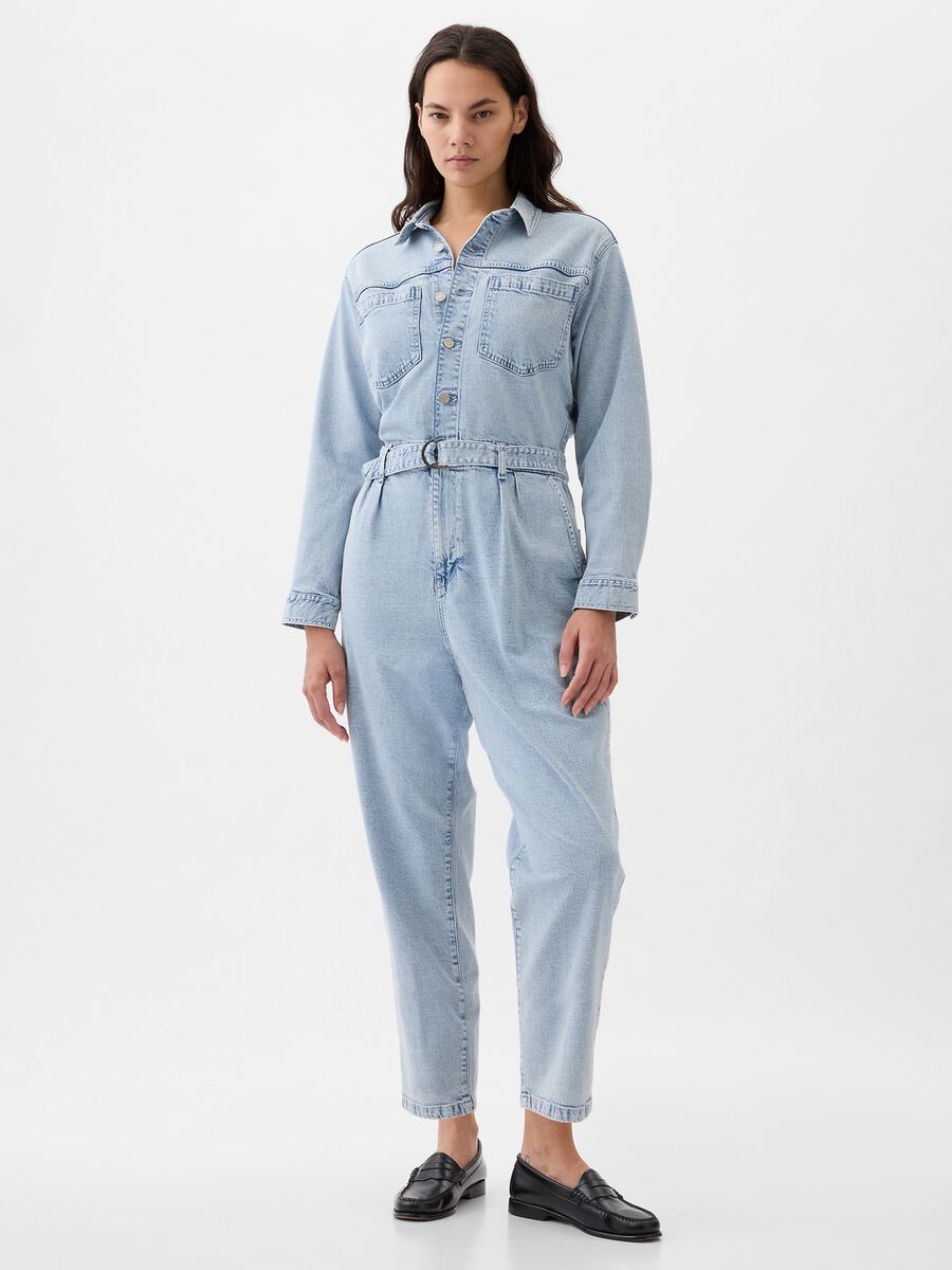 Jumpsuit in denim with belt Woman_3