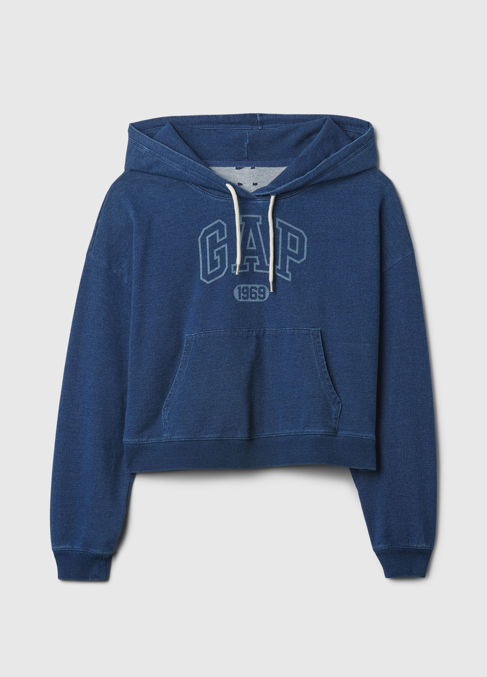 Felpa over cropped in denim stampa logo_3