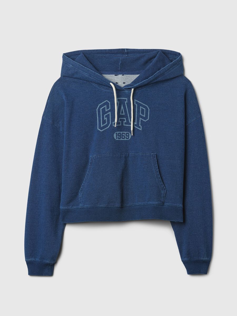 Felpa over cropped in denim stampa logo Donna_3