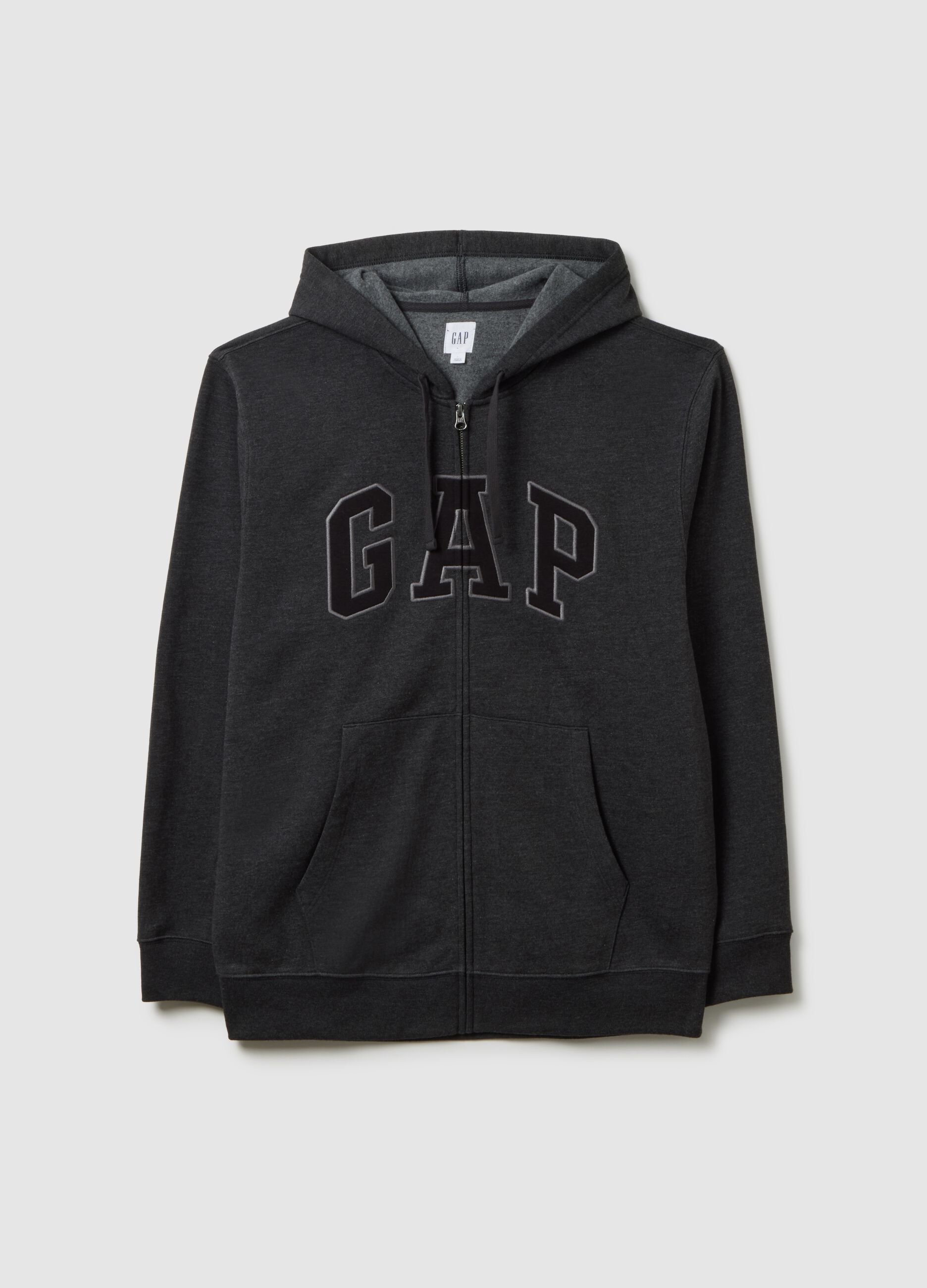 Felpa grigia con cappuccio e zip intera
