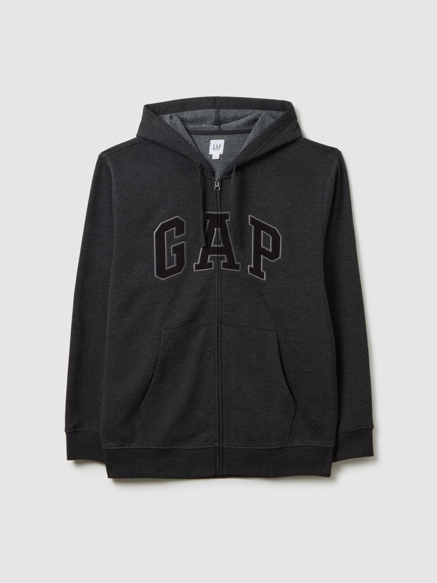 Felpa grigia con cappuccio e zip intera Uomo_0