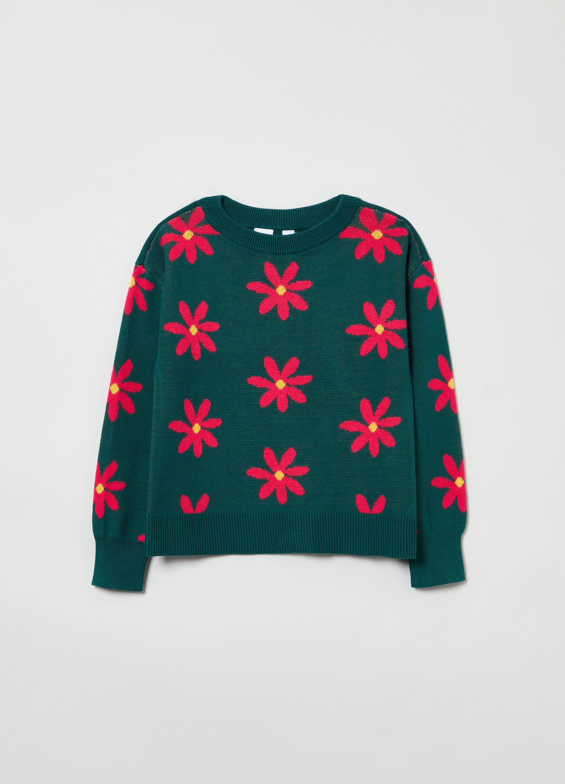 Pullover with jacquard flowers design