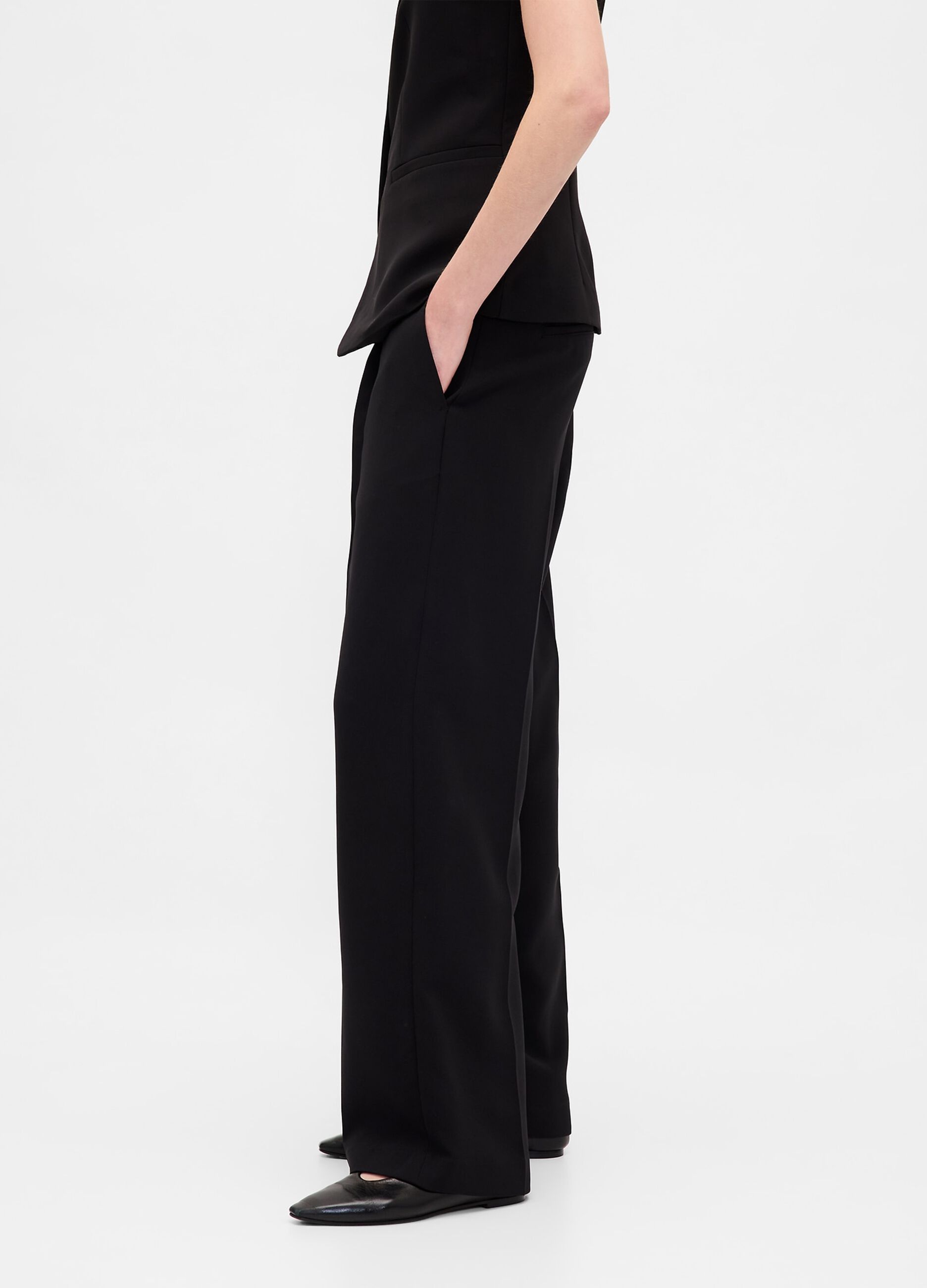 Black Stretch Wide-Leg Trousers