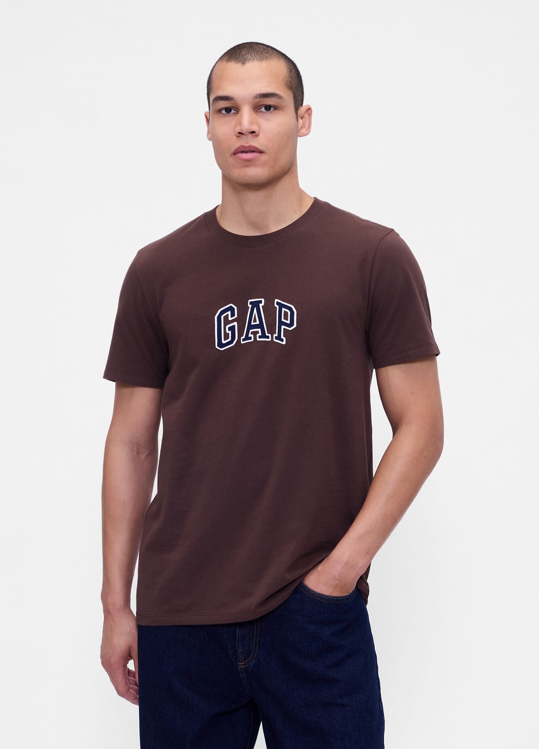 T-shirt marrone in cotone a maniche corte