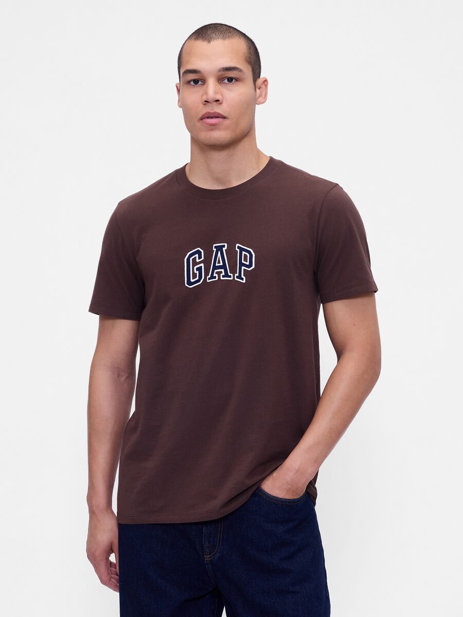 T-shirt marrone in cotone a maniche corte Uomo_0