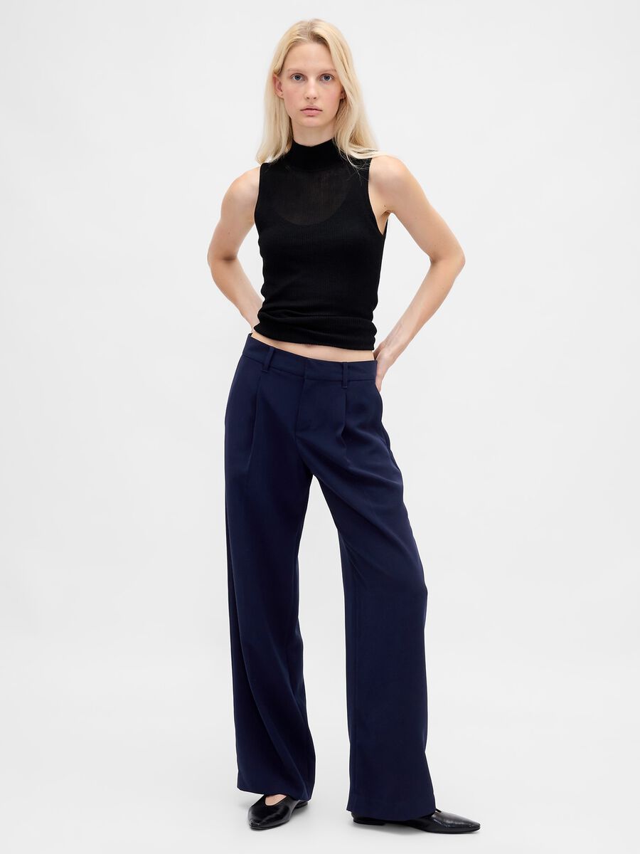 Wide-leg blue trousers in stretchy fabric Woman_0