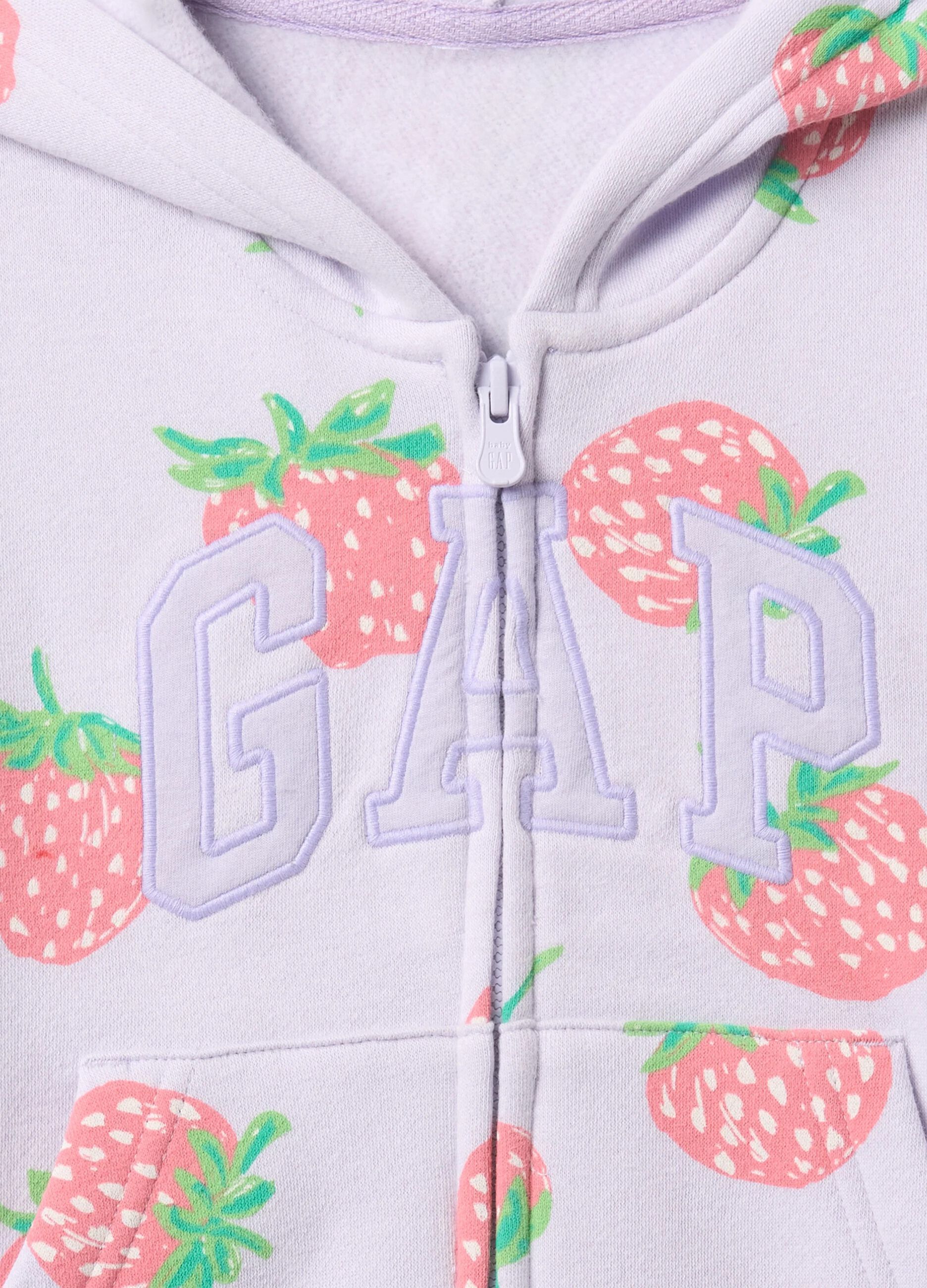 Full-zip viola con cappuccio stampa fragole e ricamo logo_2