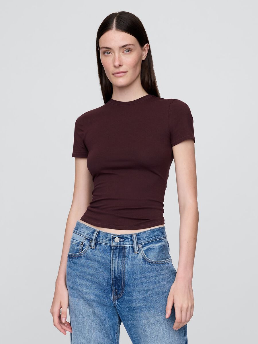 T-shirt viola elasticizzata a maniche corte Donna_0