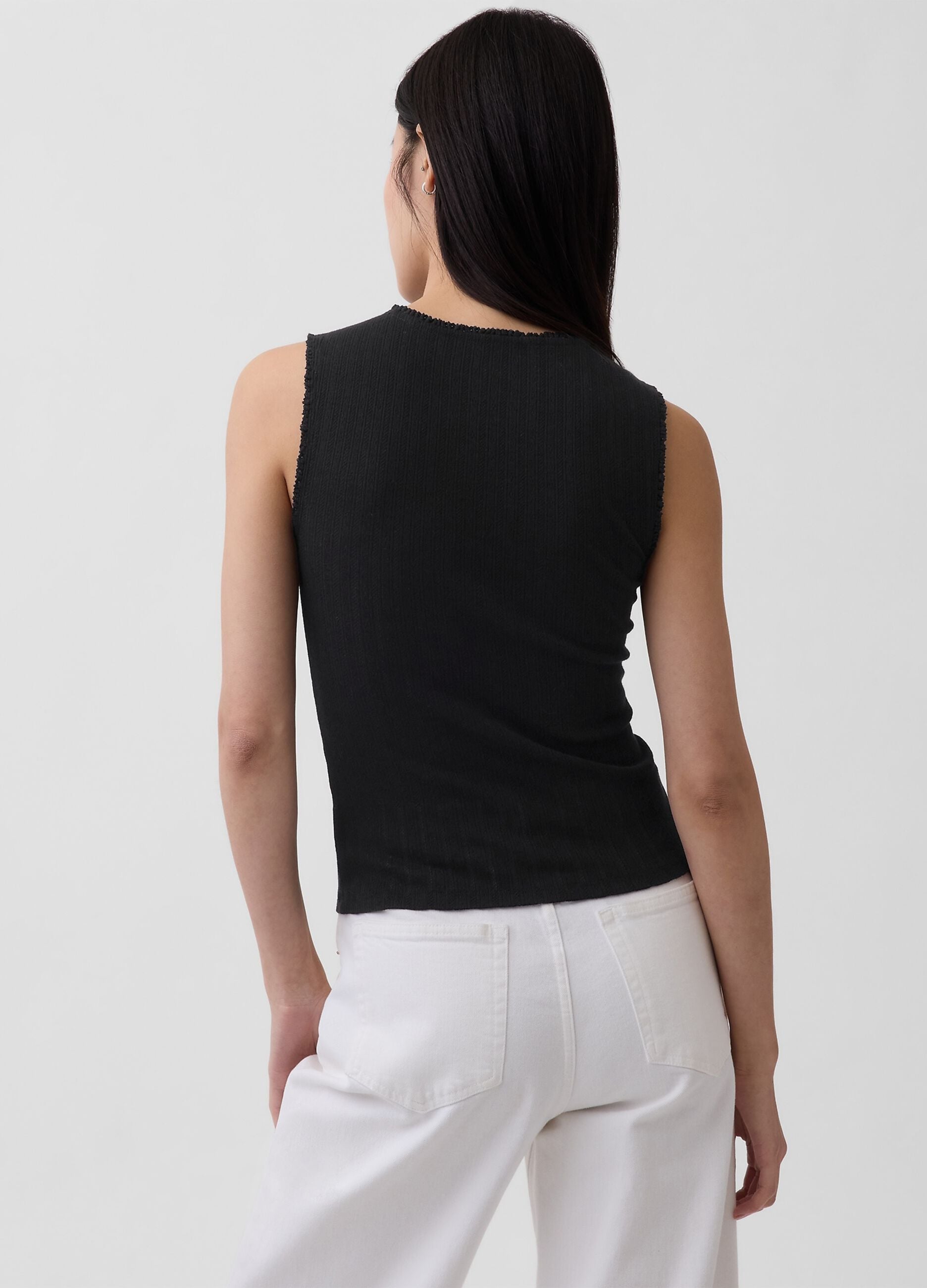 Tank top in misto cotone a costine