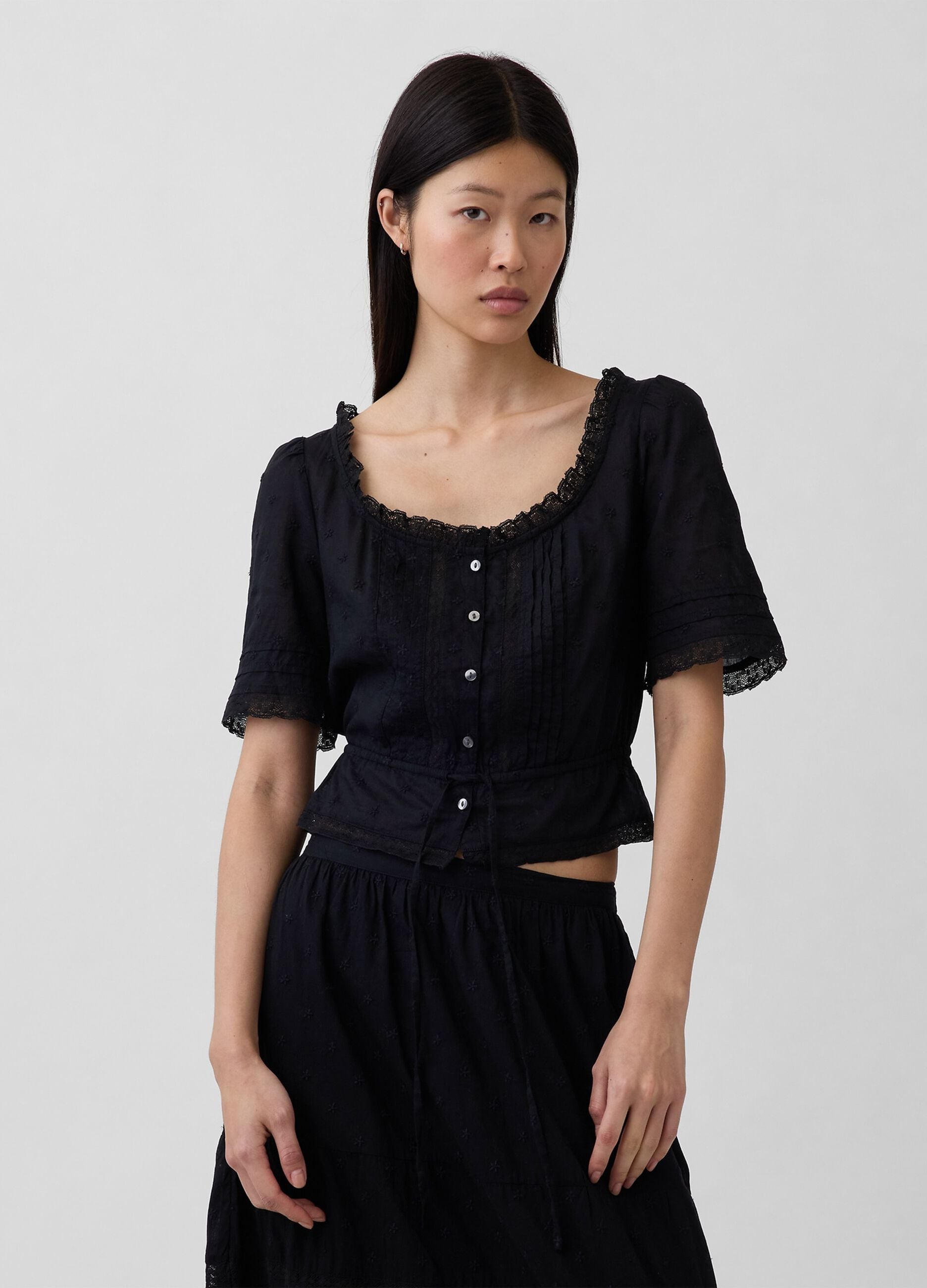 Blusa in puro cotone con pizzo
