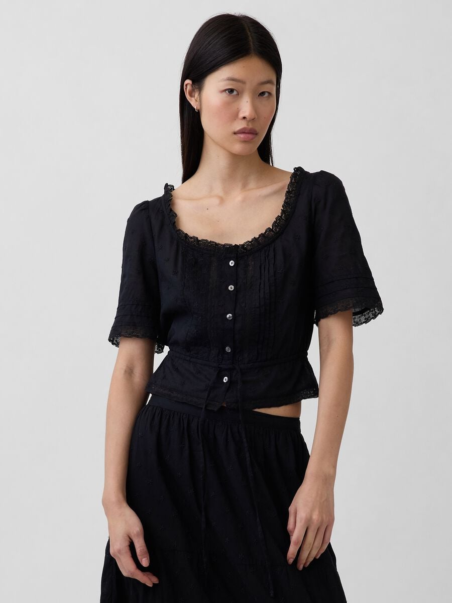 Blusa in puro cotone con pizzo Donna_0