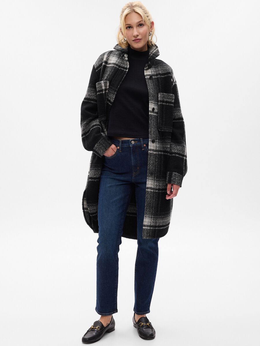 Long shacket with check pattern Woman_0