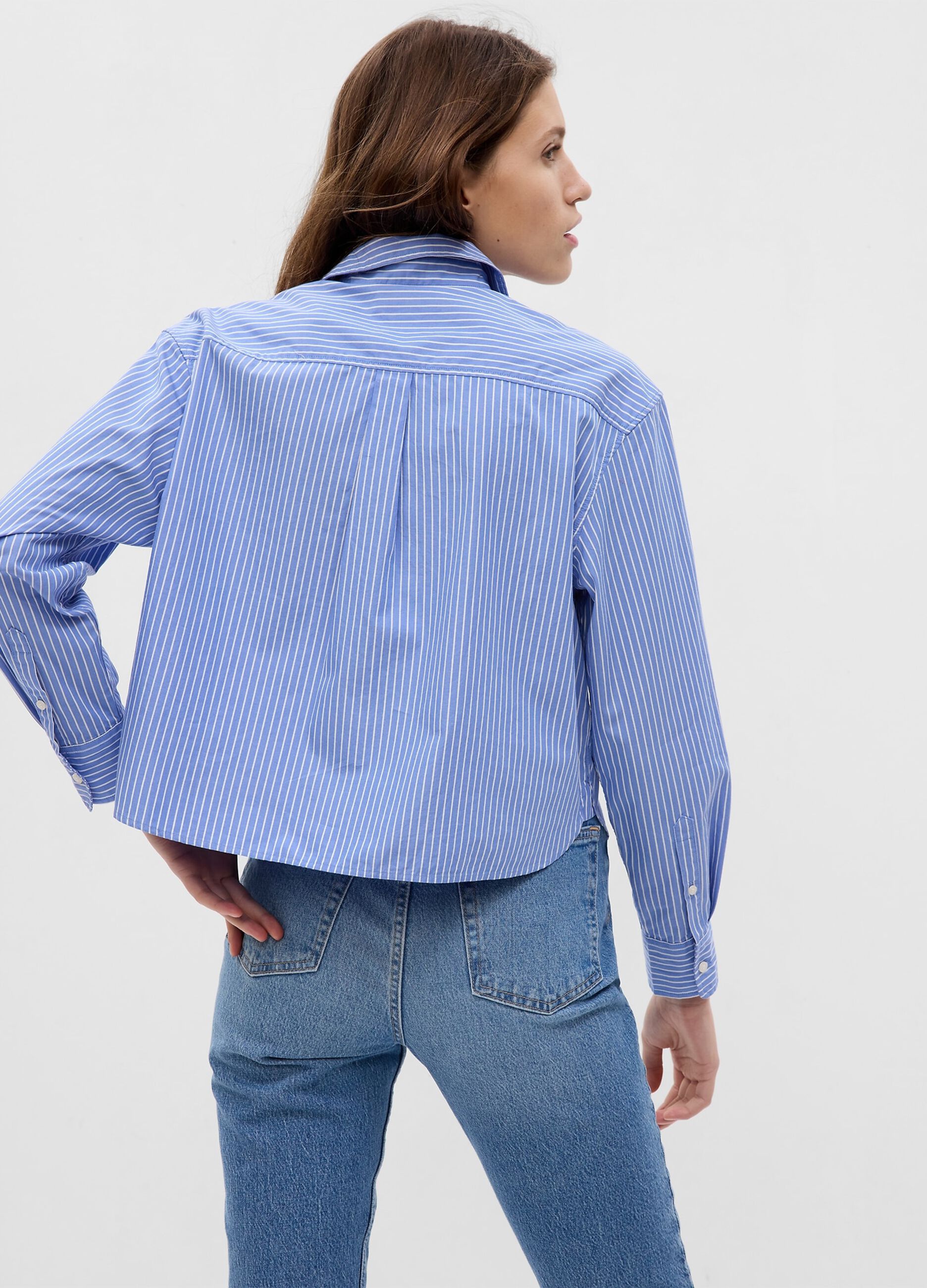 Cropped striped shirt in poplin_1