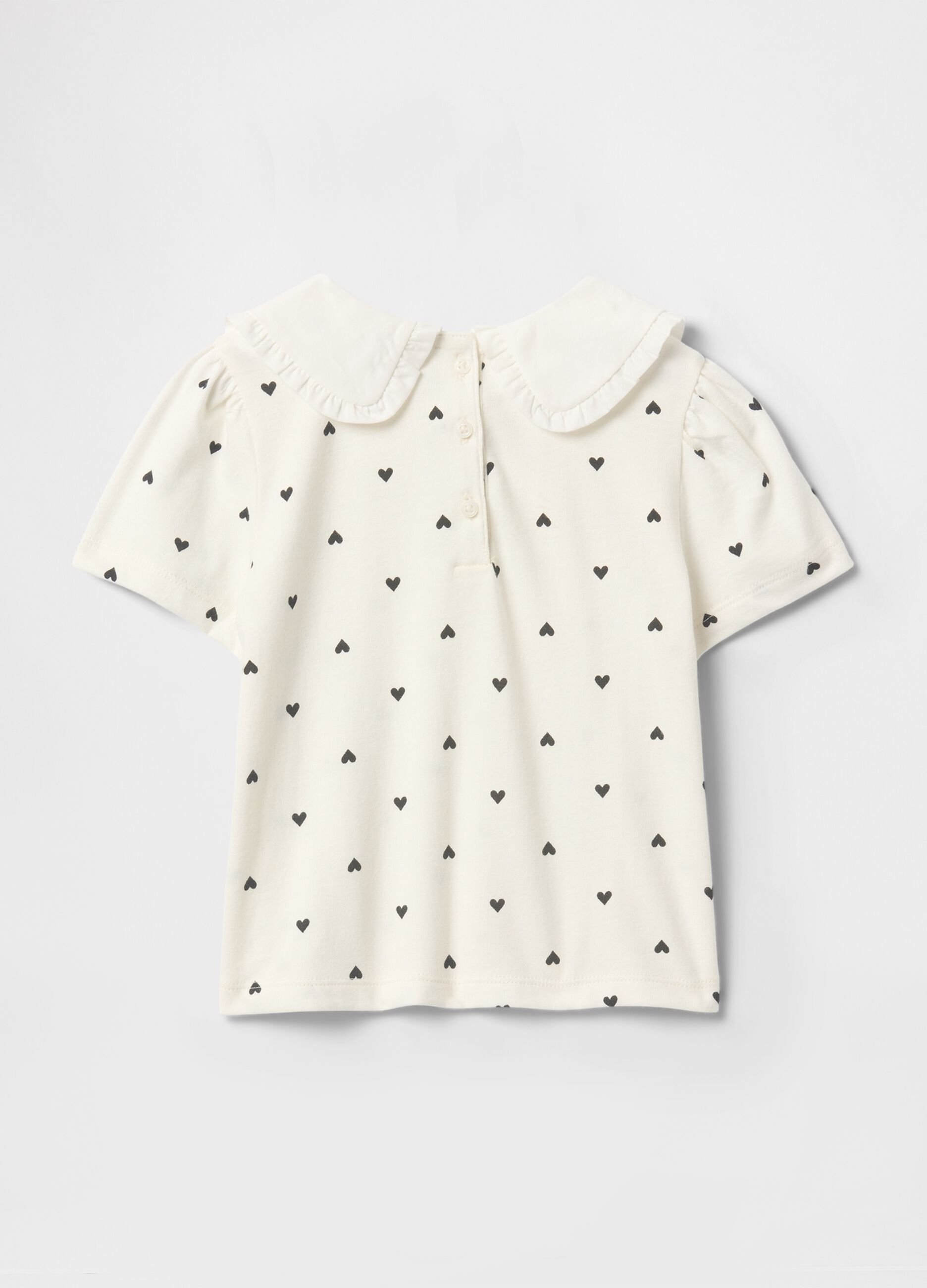 T-shirt a cuore bianco per bambina in cotone con colletto decorativo_1