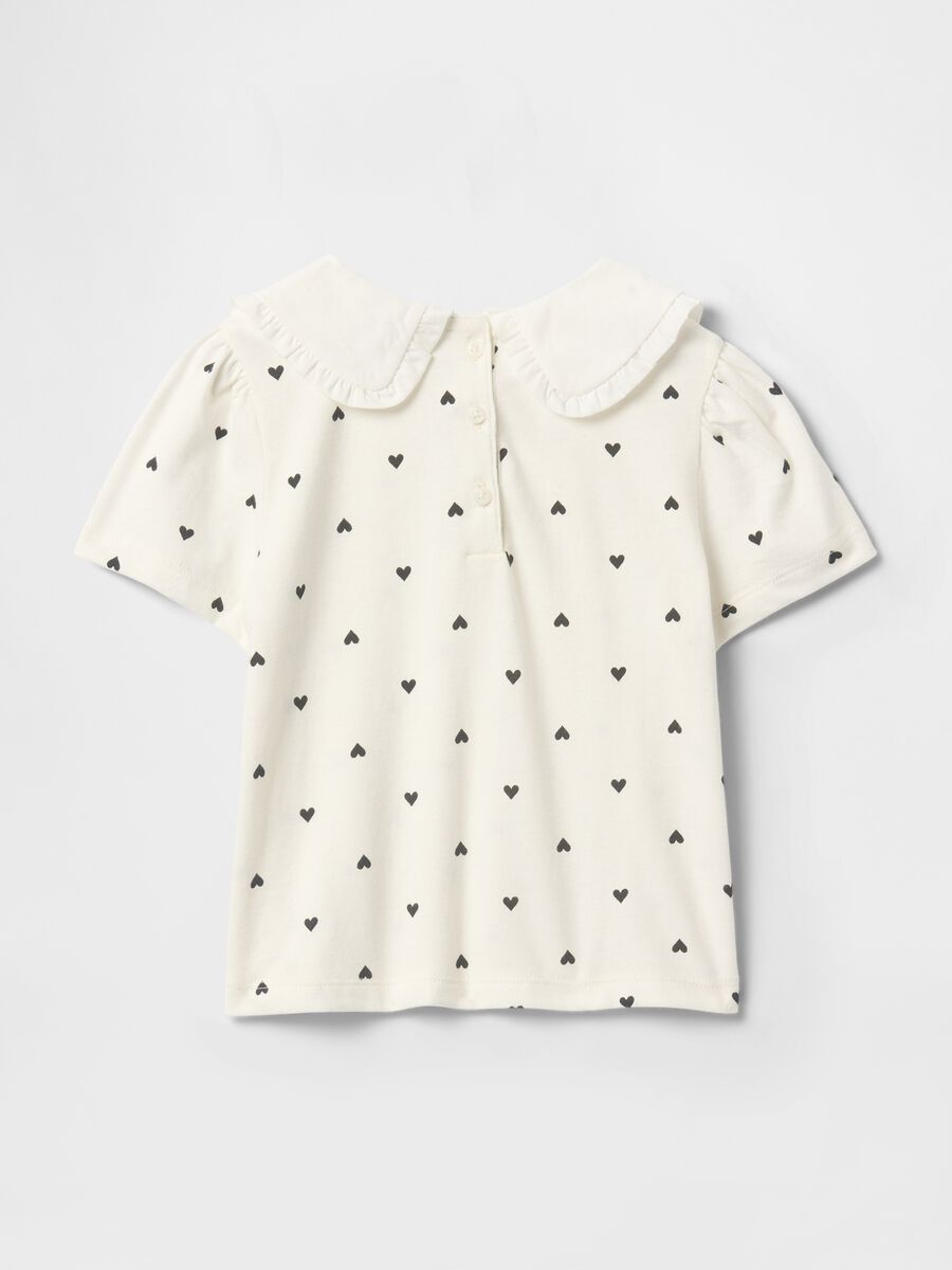 White heart t-shirt for girls with decorative collar in cotton Baby Girl_1