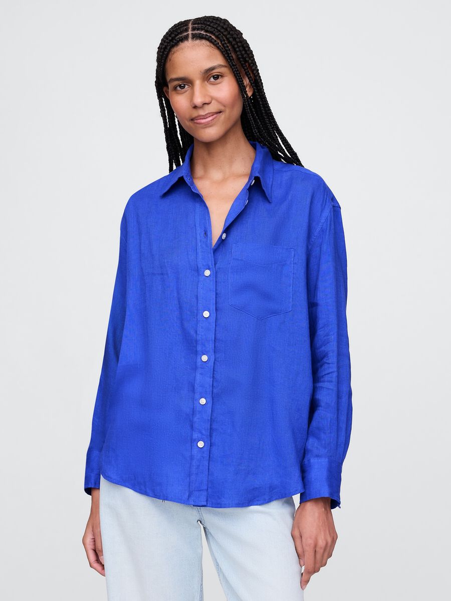 Camicia blu in puro lino Gap Donna_0
