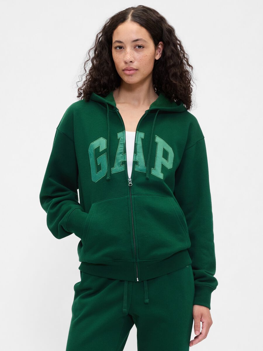 Green Hooded Sweatshirt with Full Zip Woman_0