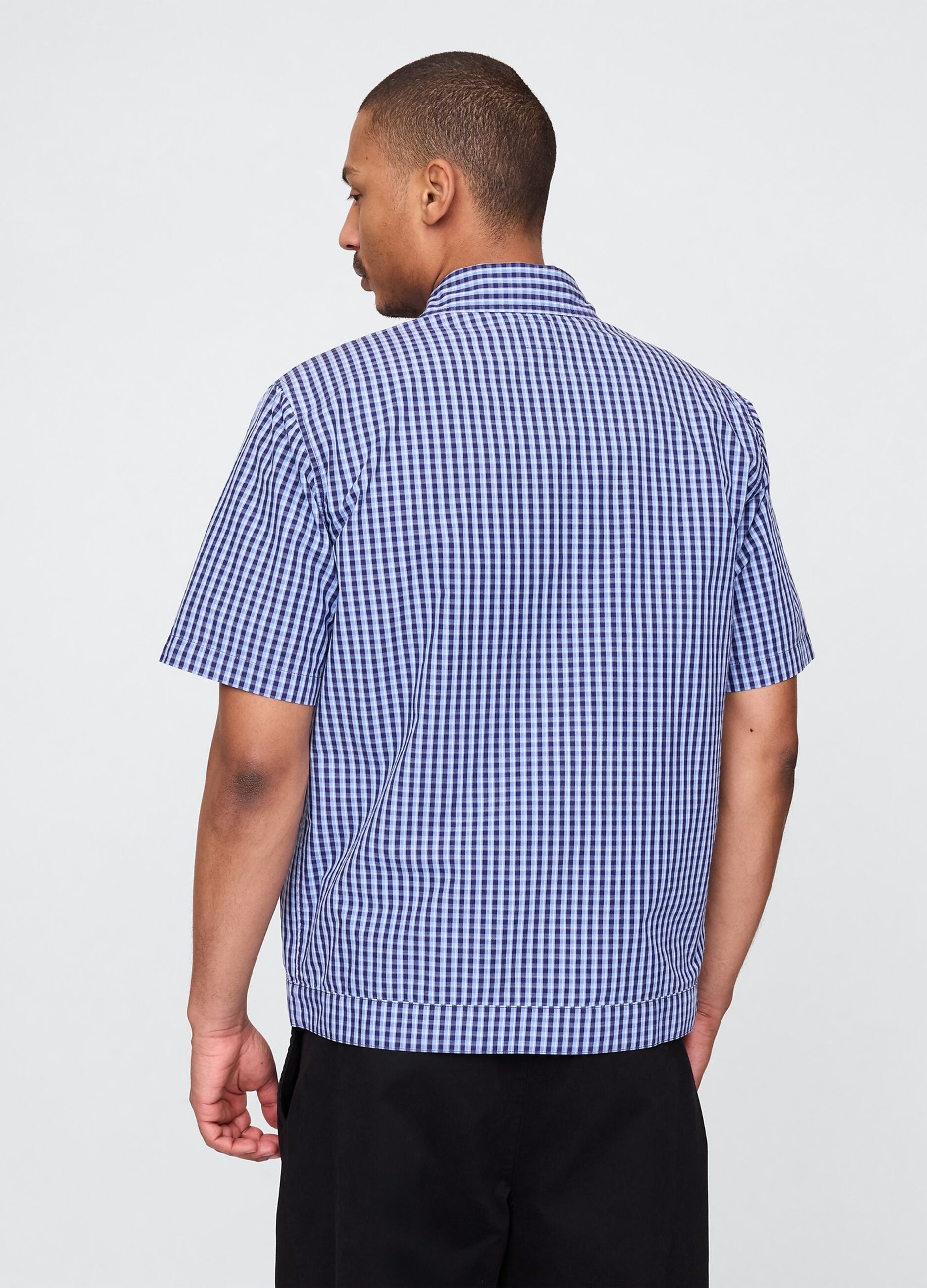 Blue checked short-sleeve shirt_2
