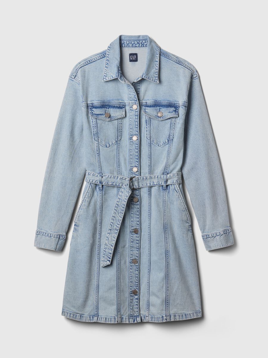 Vestito corto chemisier in denim con cintura Donna_5