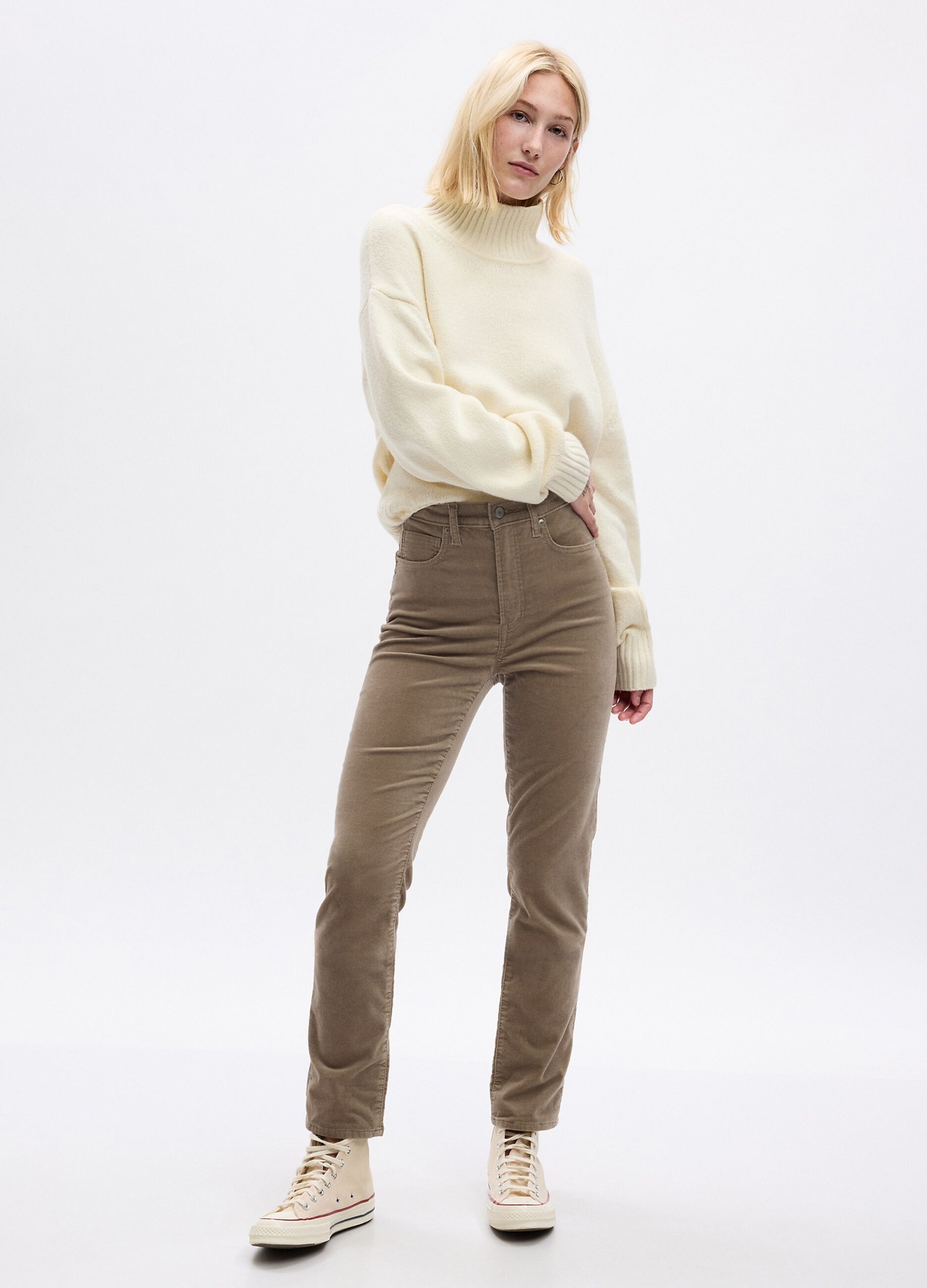 Slim-fit trousers in velvet with high waist